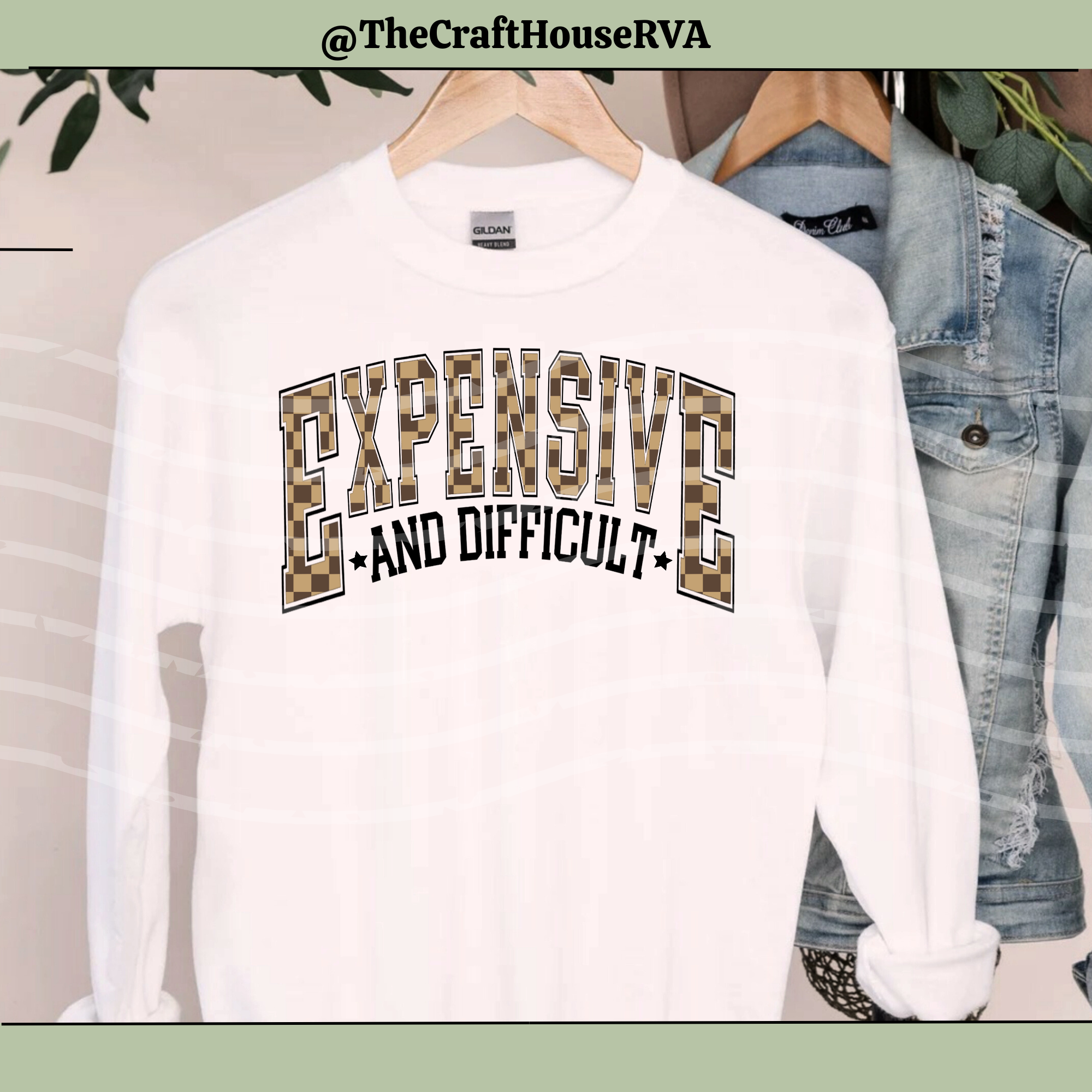 Expensive and Difficult Crewneck, Brown Checkered Unisex Sweatshirt, Sarcastic Adult Design, funny Crewneck Pullover product thumbnail image Expensive and Difficult Crewneck, Brown Checkered Unisex Sweatshirt, Sarcastic Adult Design, funny Crewneck Pullover product thumbnail image