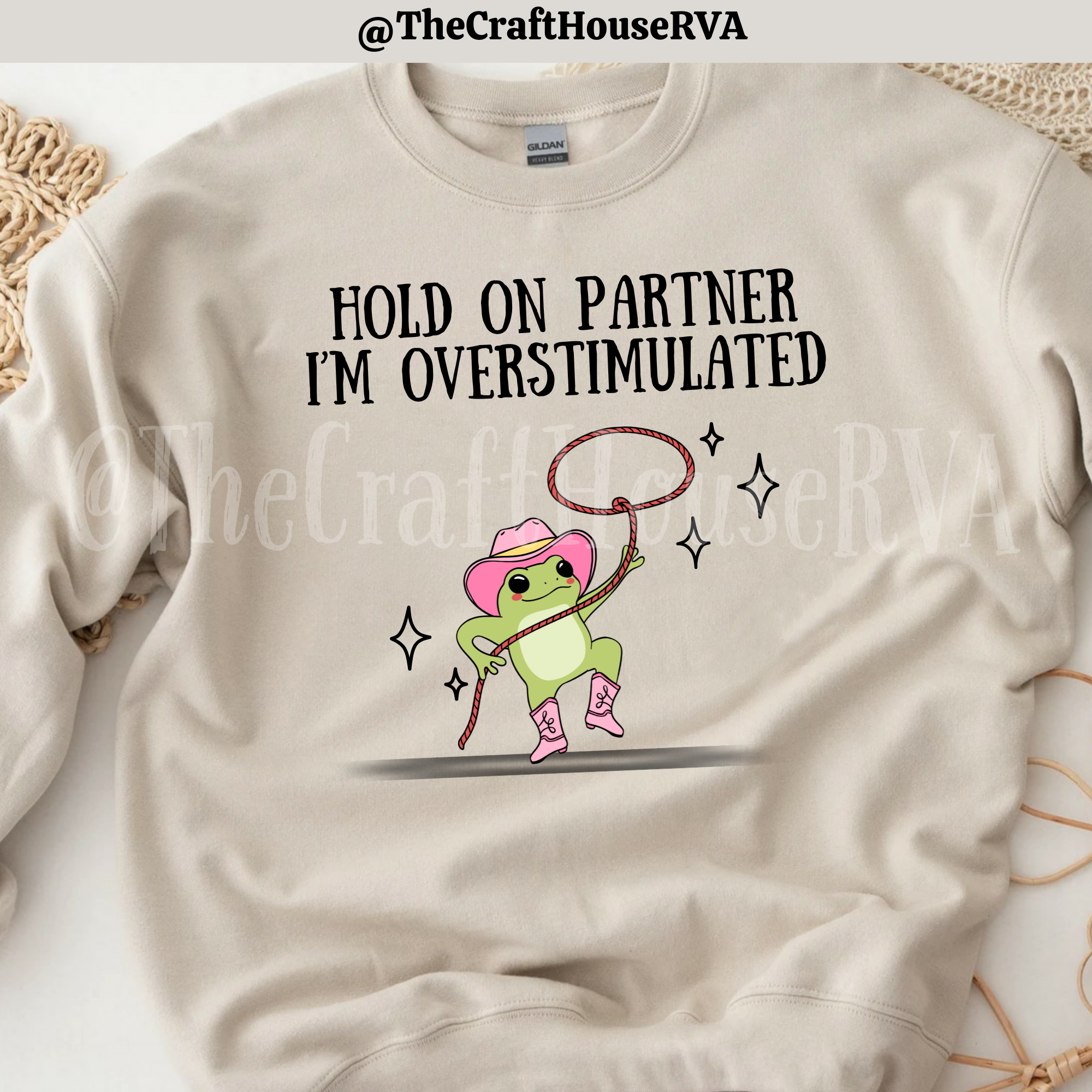 Hold on partner i'm overstimulated, funny sarcastic frog, western design, 90s funny animals, gifts for her, mothers day