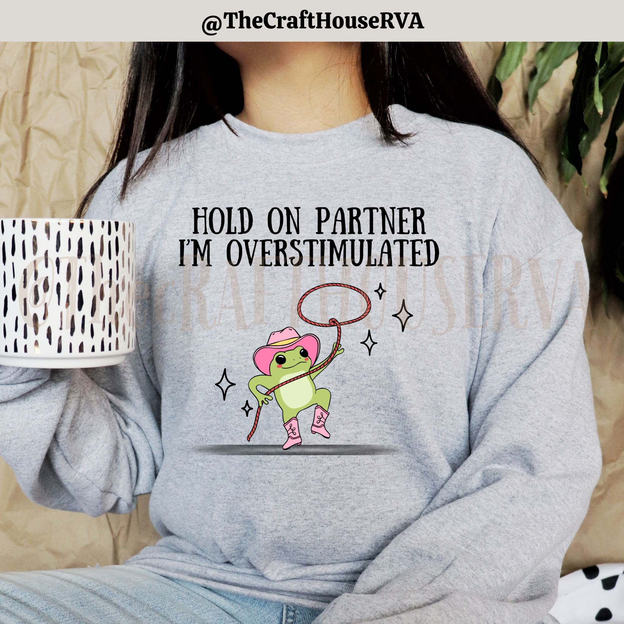 Hold on partner i'm overstimulated, funny sarcastic frog, western design, 90s funny animals, gifts for her, mothers day product thumbnail image Hold on partner i'm overstimulated, funny sarcastic frog, western design, 90s funny animals, gifts for her, mothers day product thumbnail image