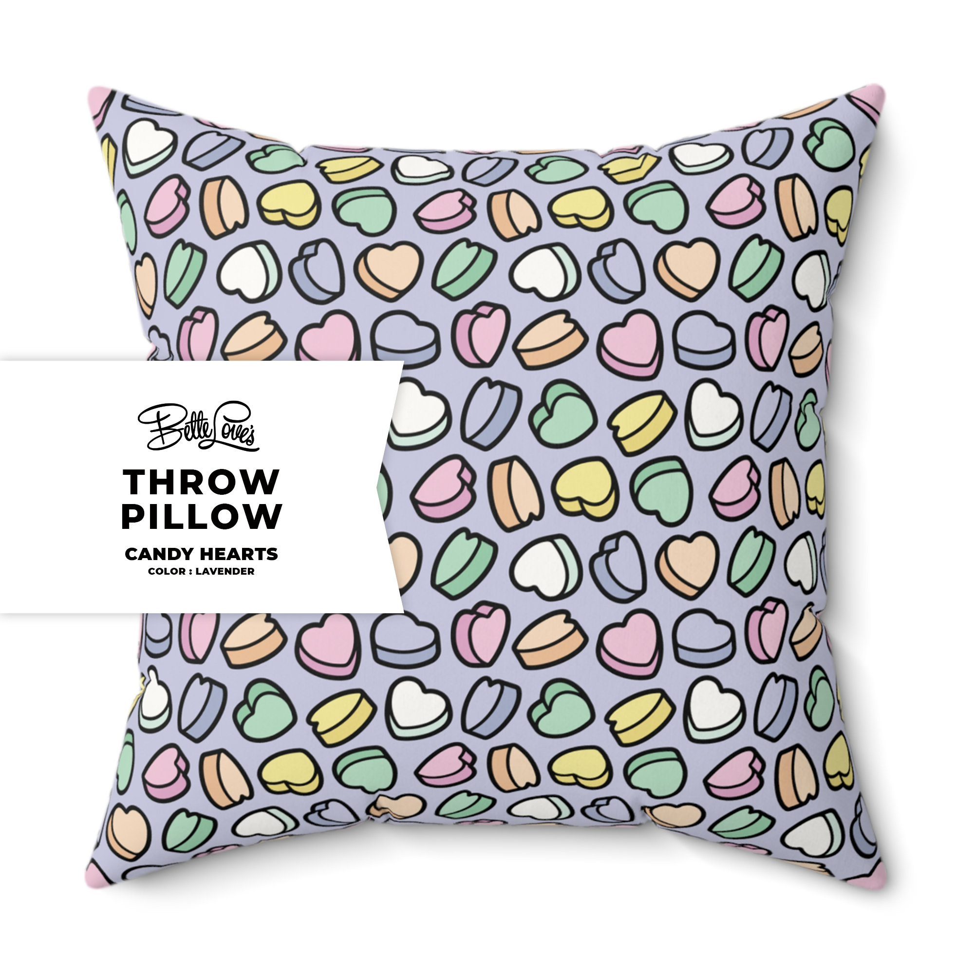Candy Hearts Throw Pillow in Lavender product thumbnail image Candy Hearts Throw Pillow in Lavender product thumbnail image