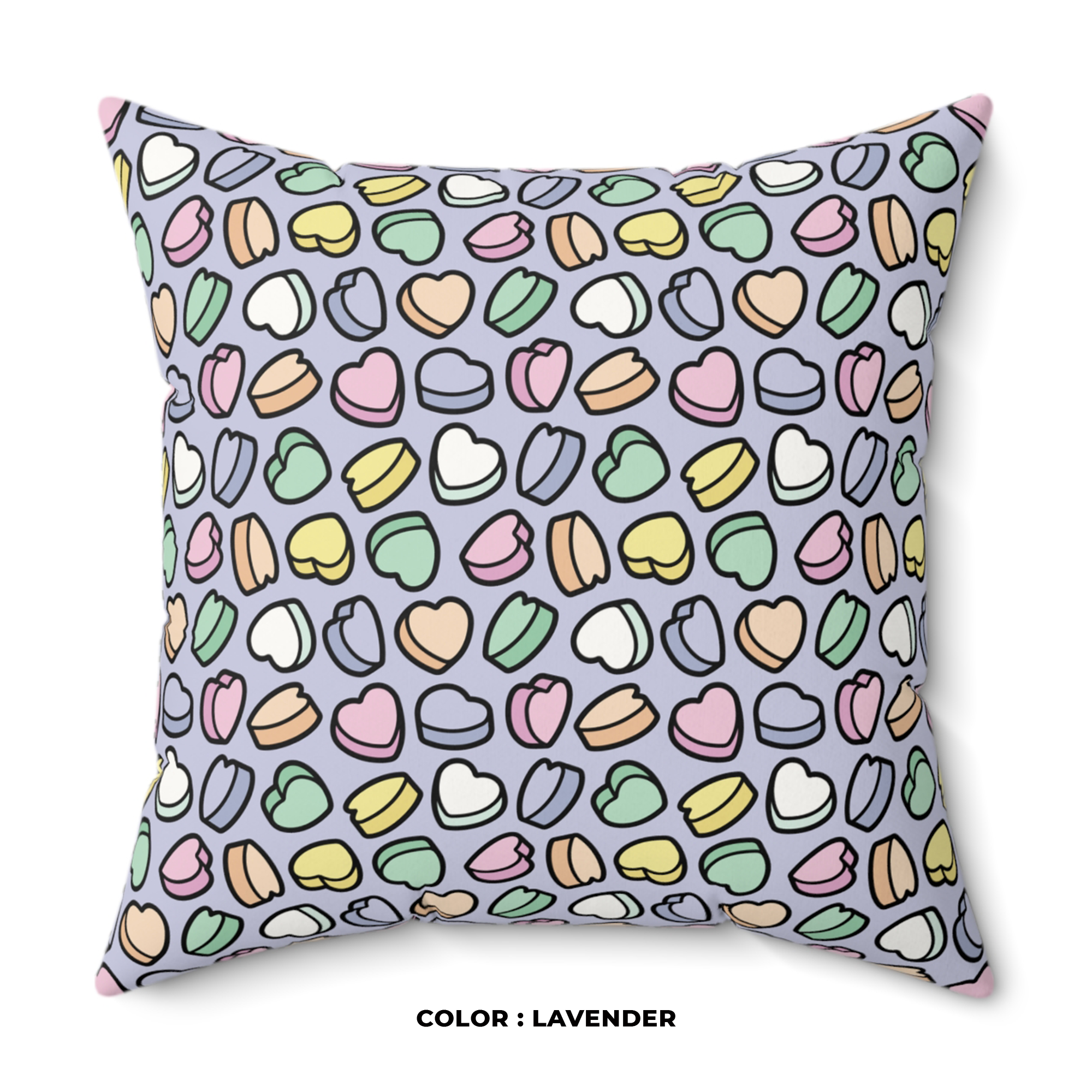 Candy Hearts Throw Pillow in Lavender product thumbnail image Candy Hearts Throw Pillow in Lavender product thumbnail image