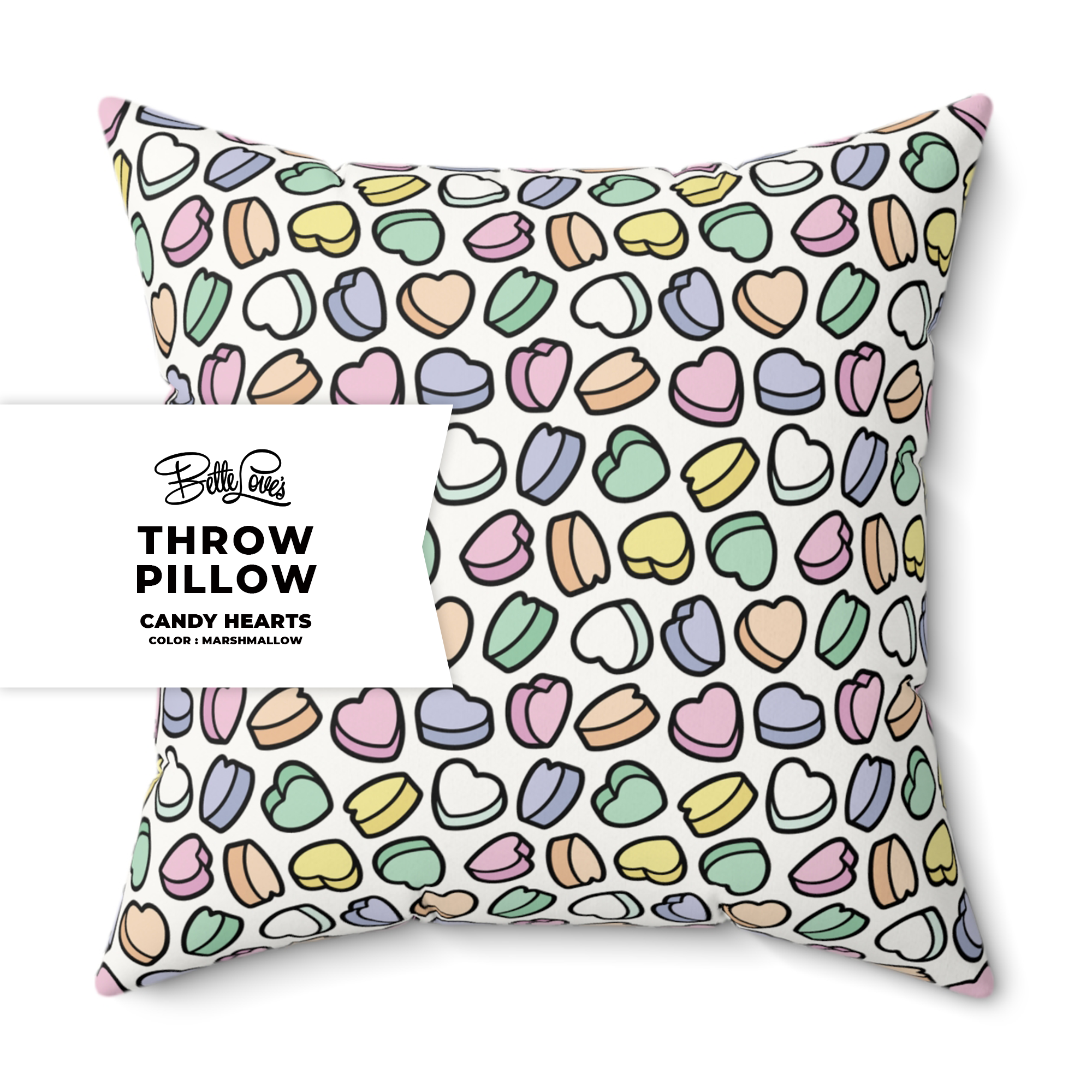 Candy Hearts Throw Pillow in Marshmallow Candy Hearts Throw Pillow in Marshmallow