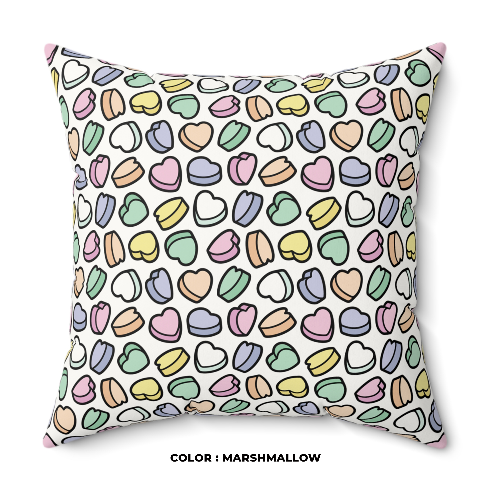Candy Hearts Throw Pillow in Marshmallow product thumbnail image Candy Hearts Throw Pillow in Marshmallow product thumbnail image
