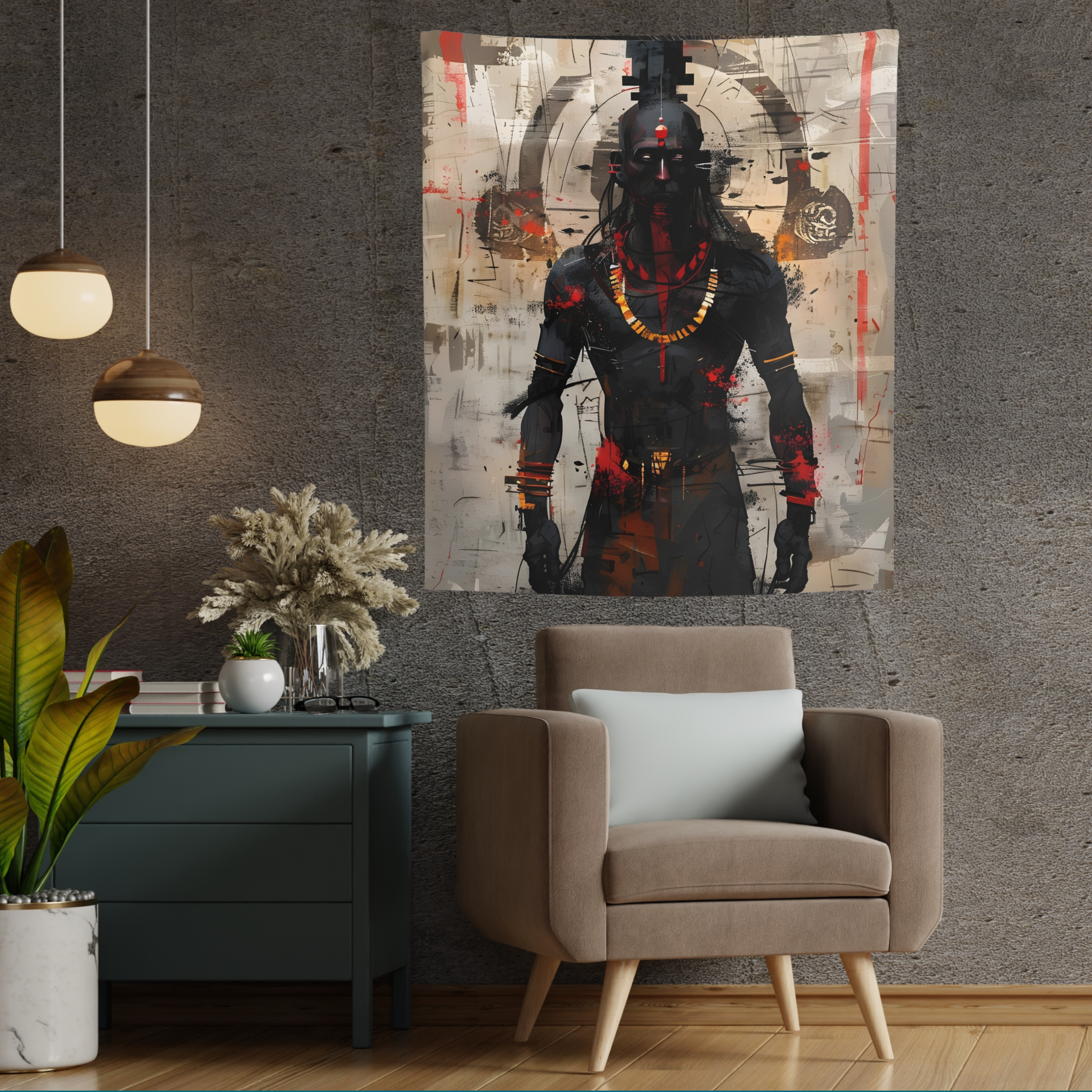 African Shaman Warrior Wall Tapestries