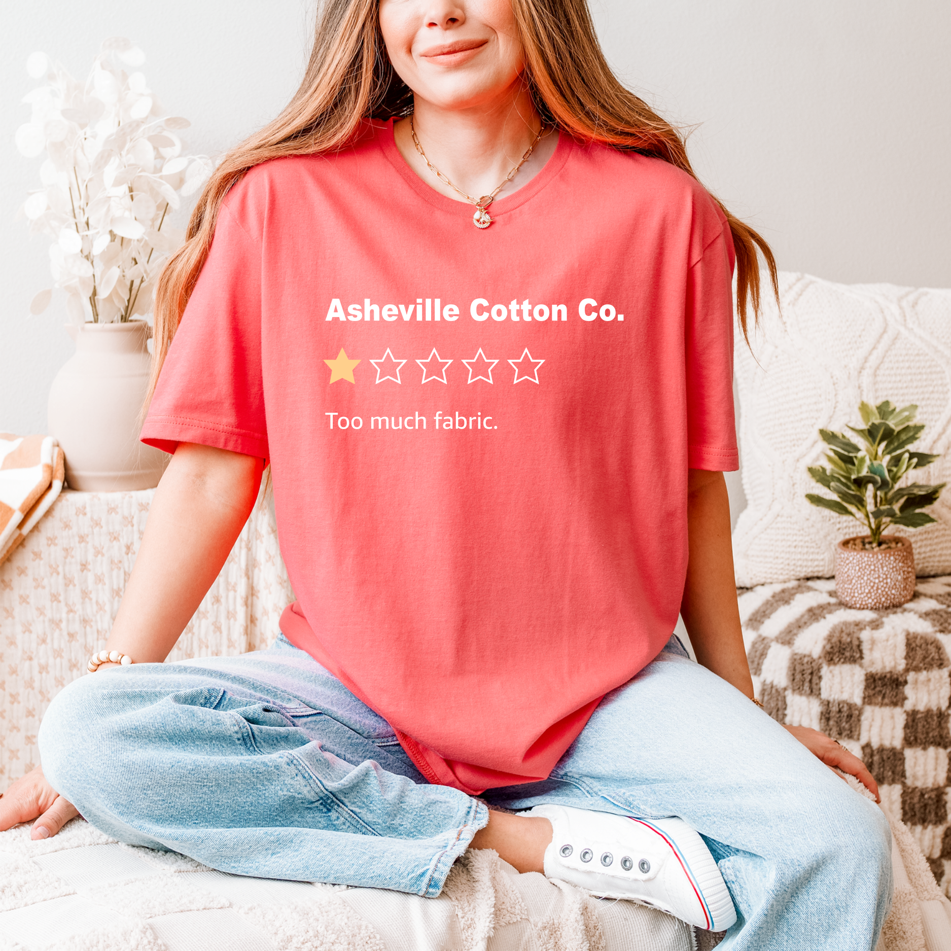 Funny One-Star Review Asheville Cotton Co. Quilt Shop T-Shirt  product thumbnail image