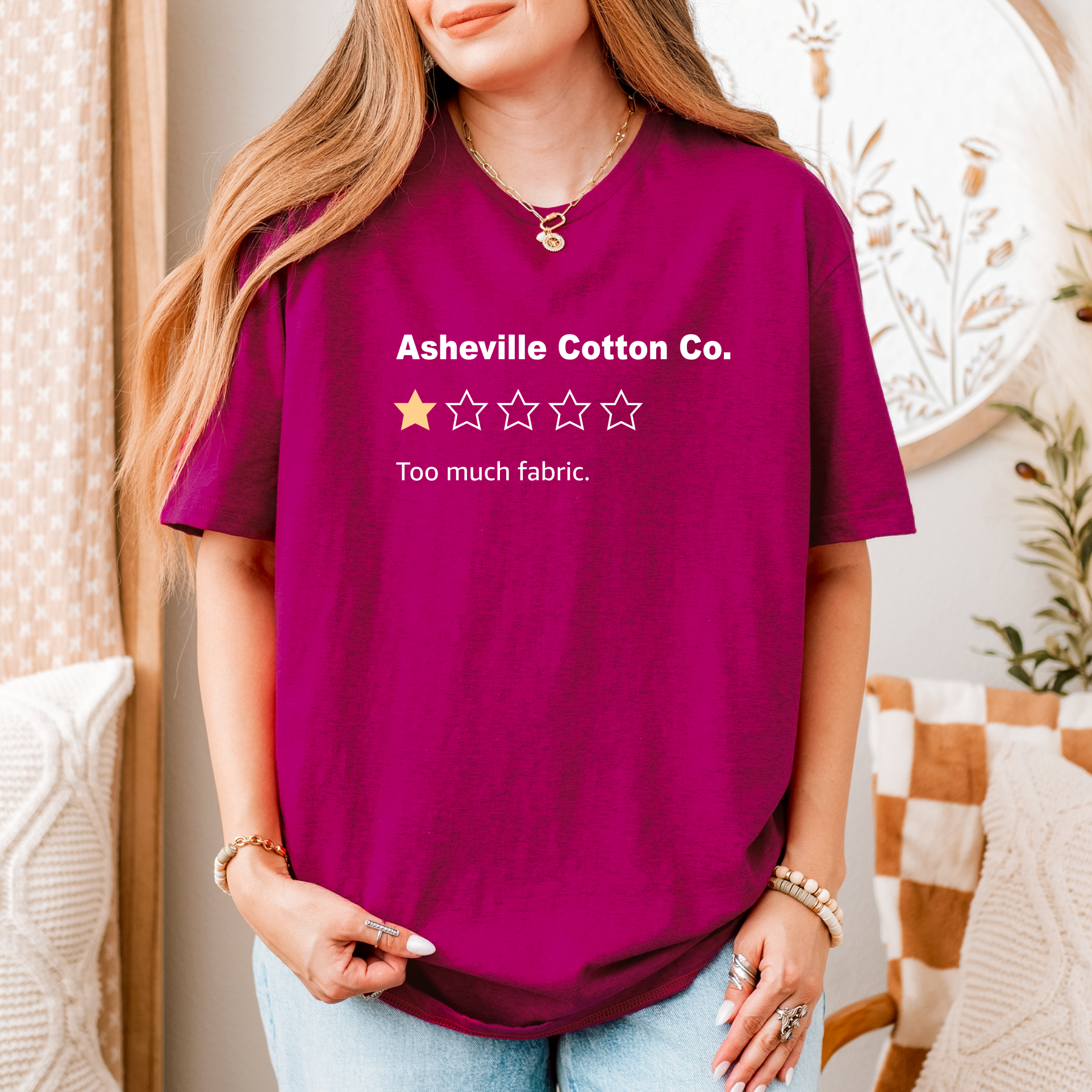 Funny One-Star Review Asheville Cotton Co. Quilt Shop T-Shirt  product thumbnail image