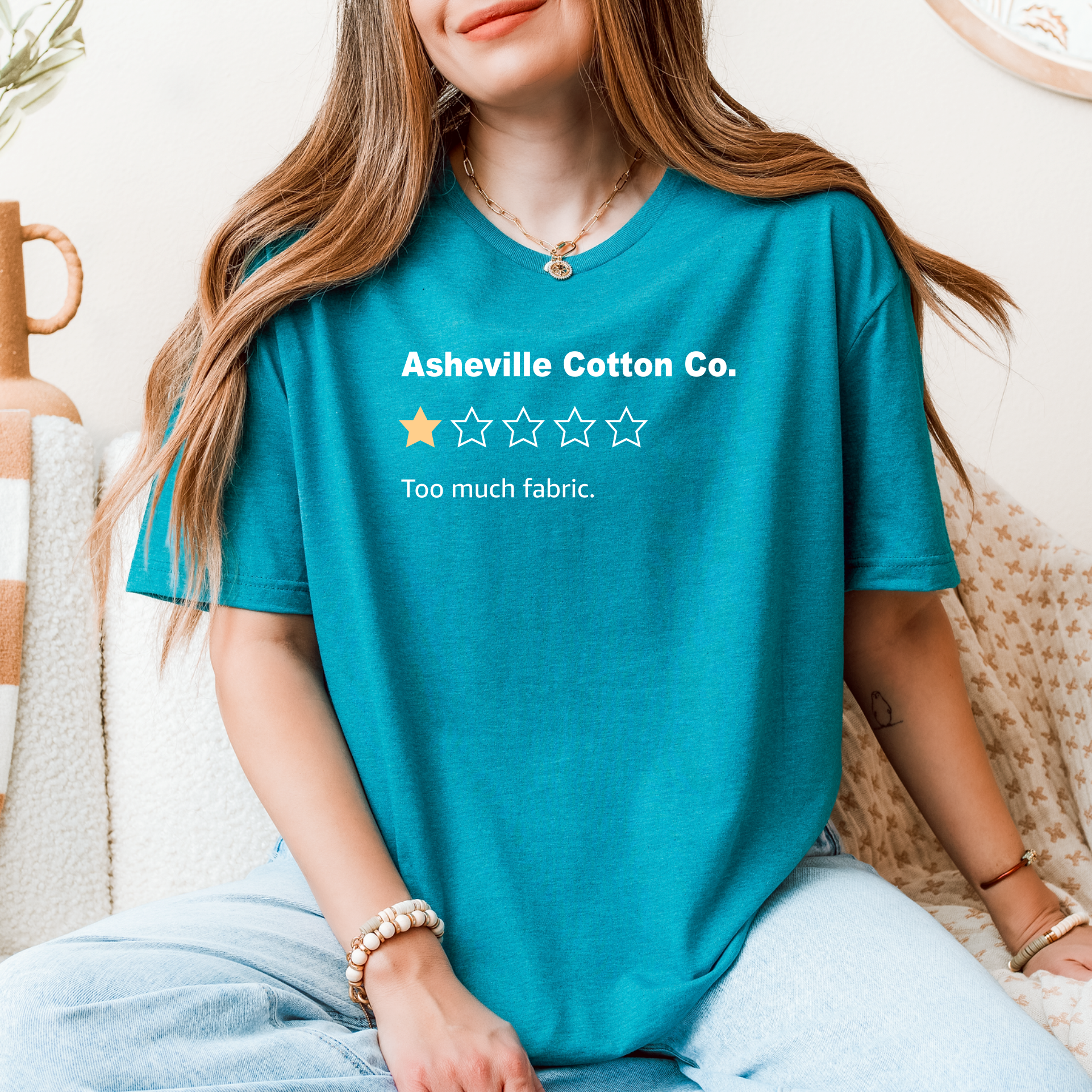 Funny One-Star Review Asheville Cotton Co. Quilt Shop T-Shirt  product thumbnail image