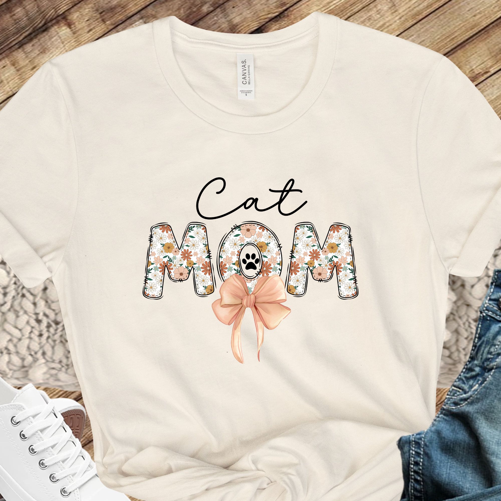 Cat Mom Tee with Floral Lettering  product thumbnail image