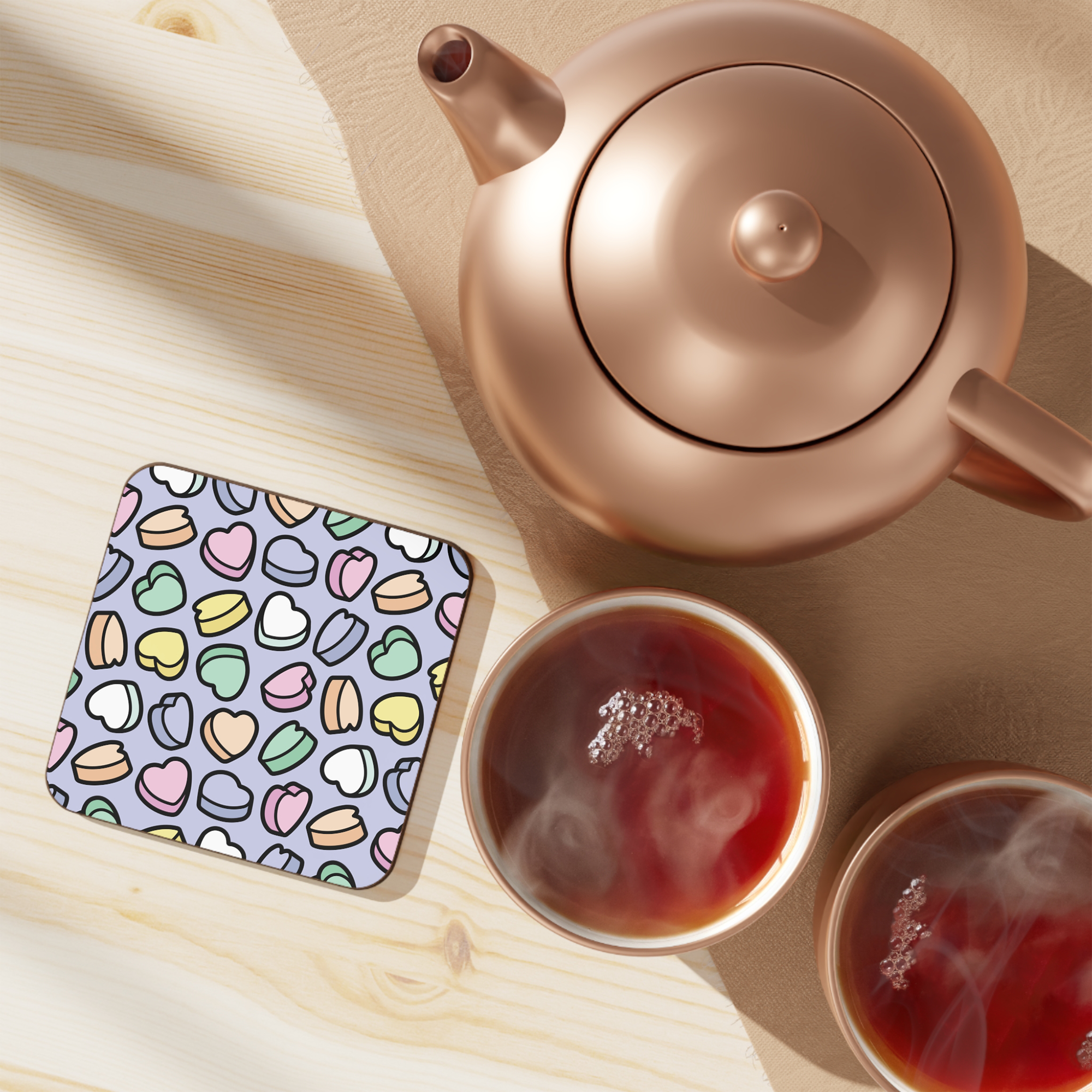 Candy Hearts Hardboard Coaster in Lavender product thumbnail image Candy Hearts Hardboard Coaster in Lavender product thumbnail image