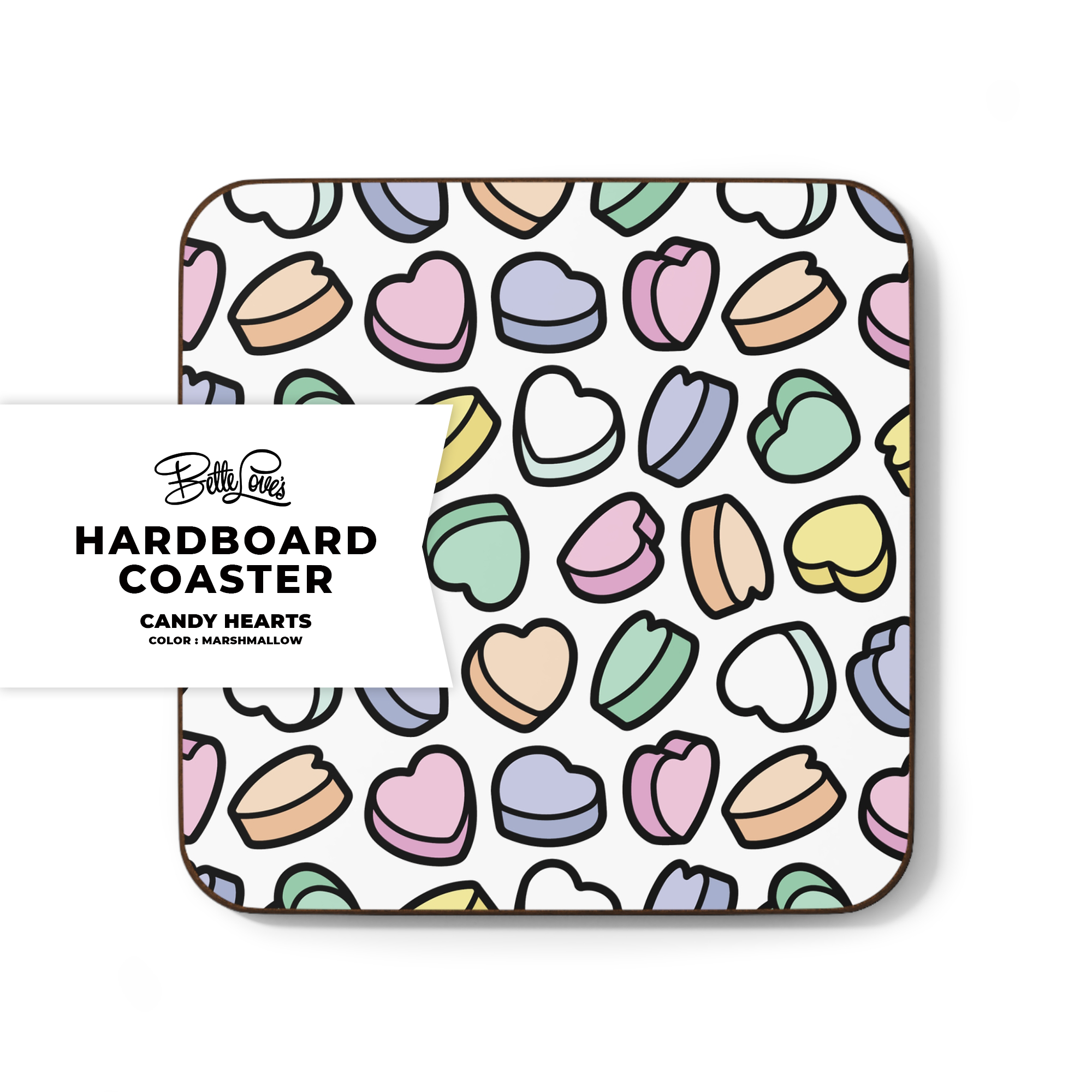 Candy Hearts Hardboard Coaster in Marshmallow product thumbnail image Candy Hearts Hardboard Coaster in Marshmallow product thumbnail image