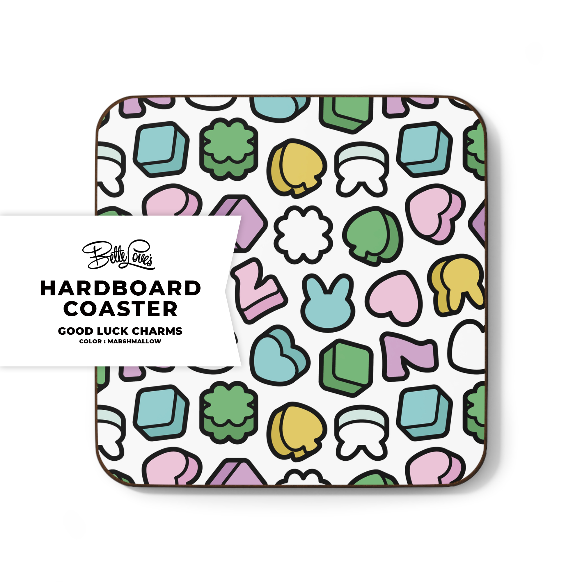 Good Luck Charms Hardboard Coaster in Marshmallow product thumbnail image Good Luck Charms Hardboard Coaster in Marshmallow product thumbnail image