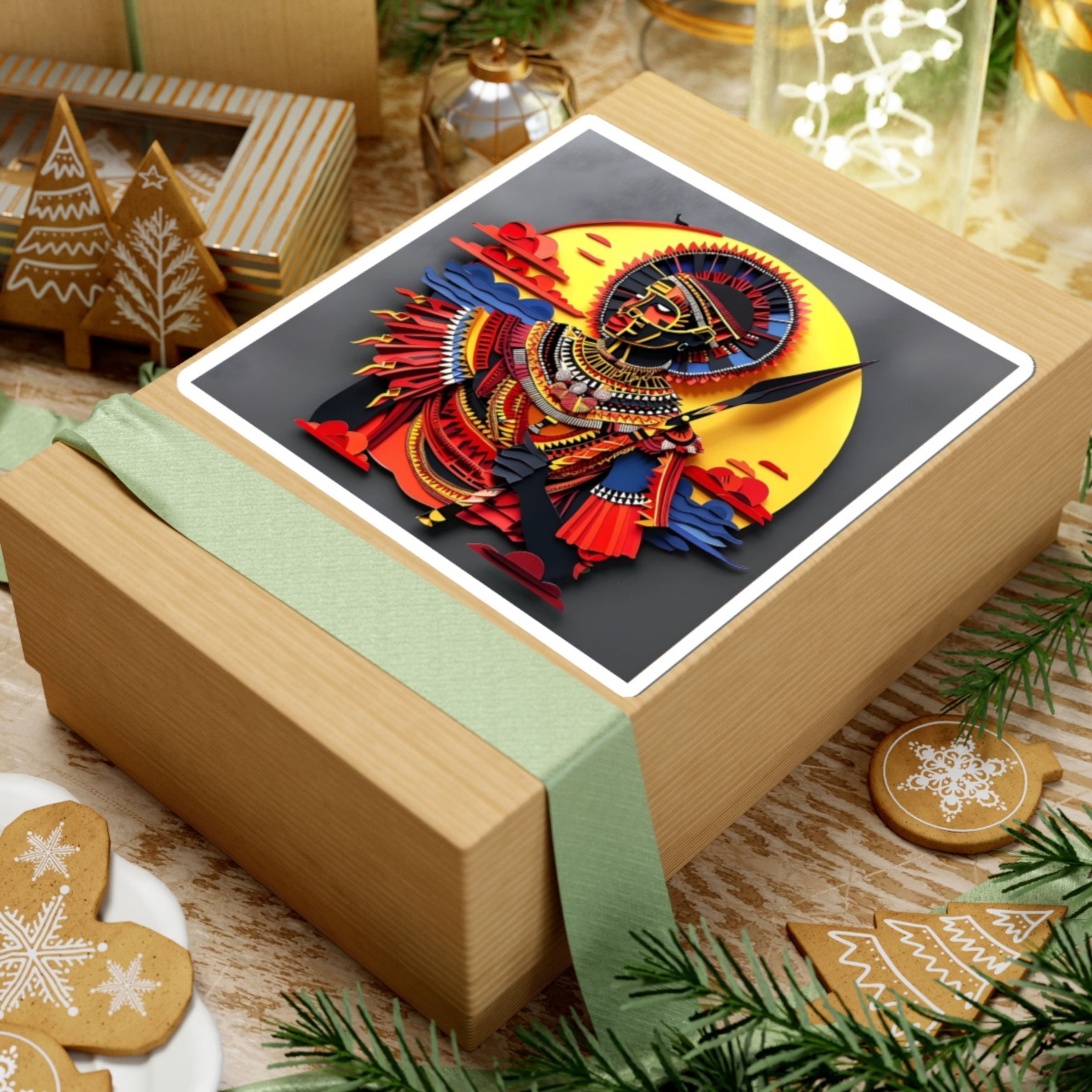 Masai Warrior Paper Portrait Kiss-Cut Stickers