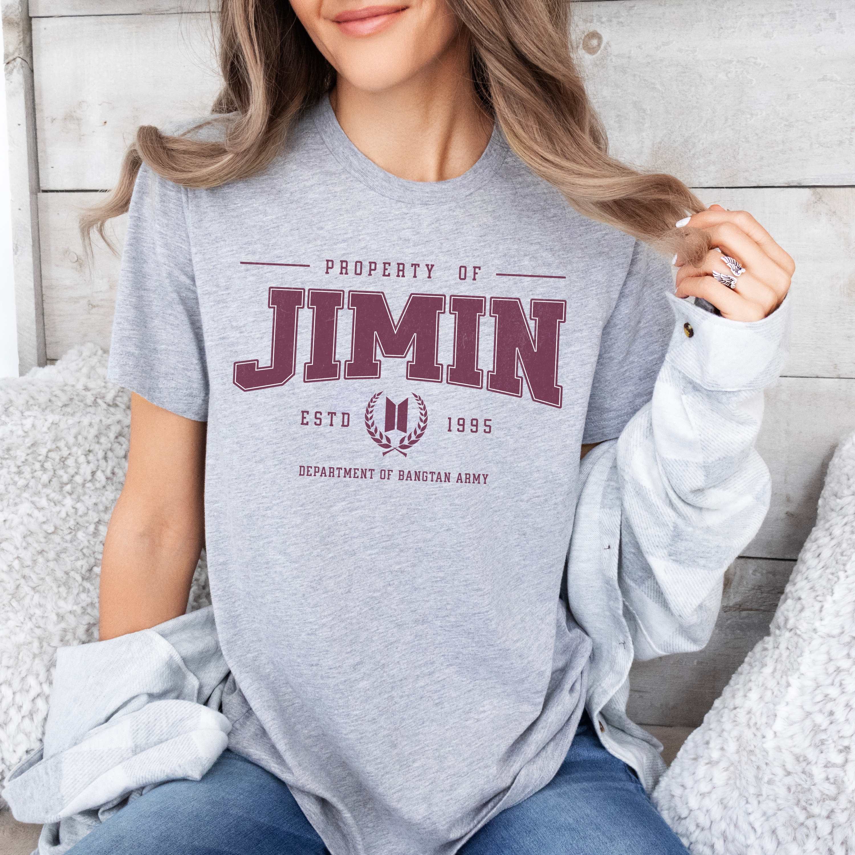 Jimin Bias Varisty Tee, Designed for ARMY by ARMY product thumbnail image Jimin Bias Varisty Tee, Designed for ARMY by ARMY product thumbnail image