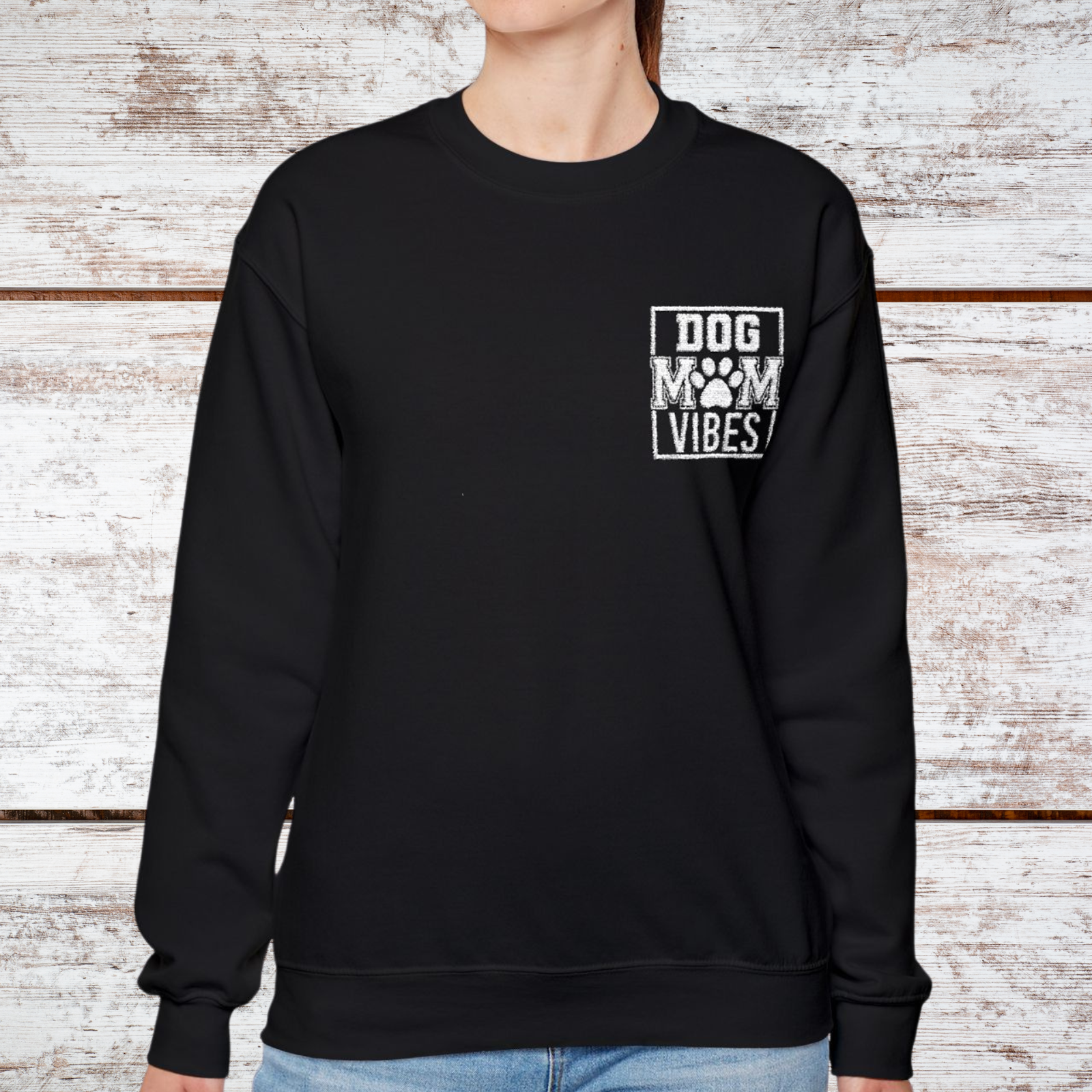 Dog Mom Vibes Embroidered Crewneck Sweatshirt for Dog Lovers Dog Mom Vibes Embroidered Crewneck Sweatshirt for Dog Lovers