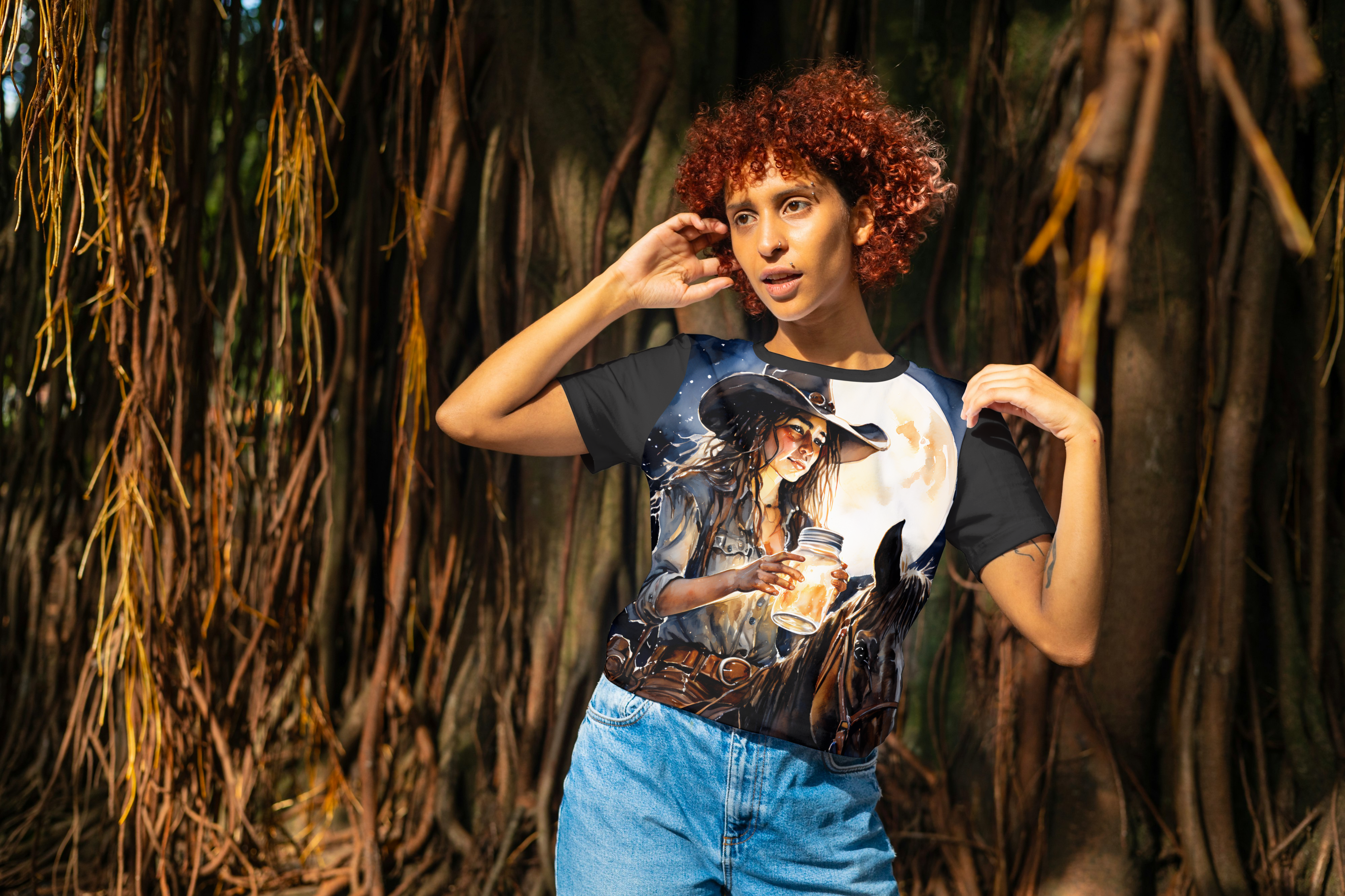 Moonshine Drinking Cowgirl Unisex Tee Shirt product thumbnail image