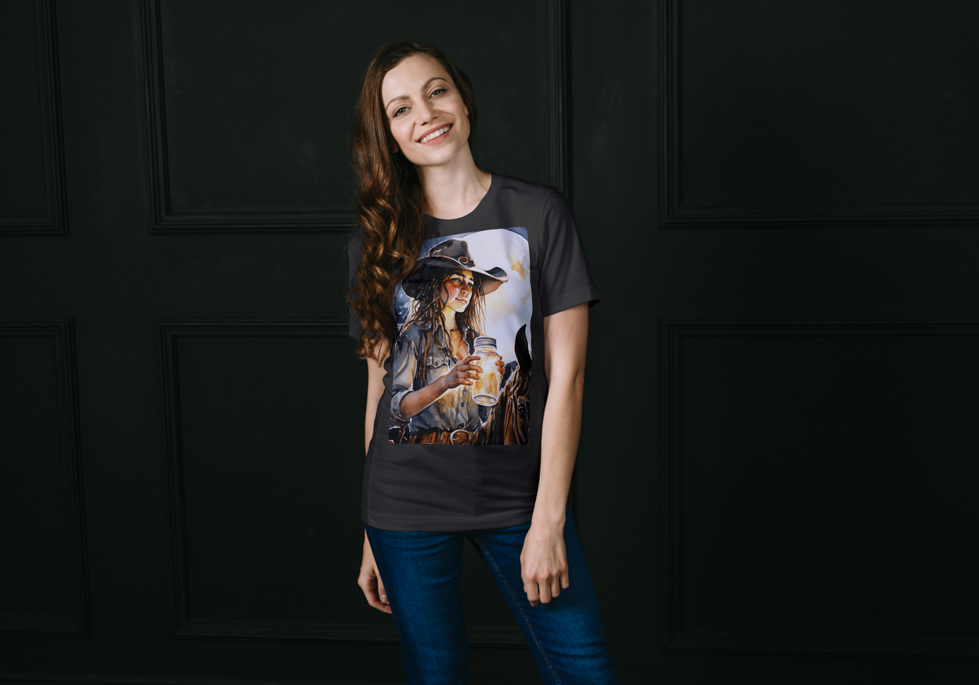 Moonshine Drinking Cowgirl Unisex Tee Shirt product thumbnail image