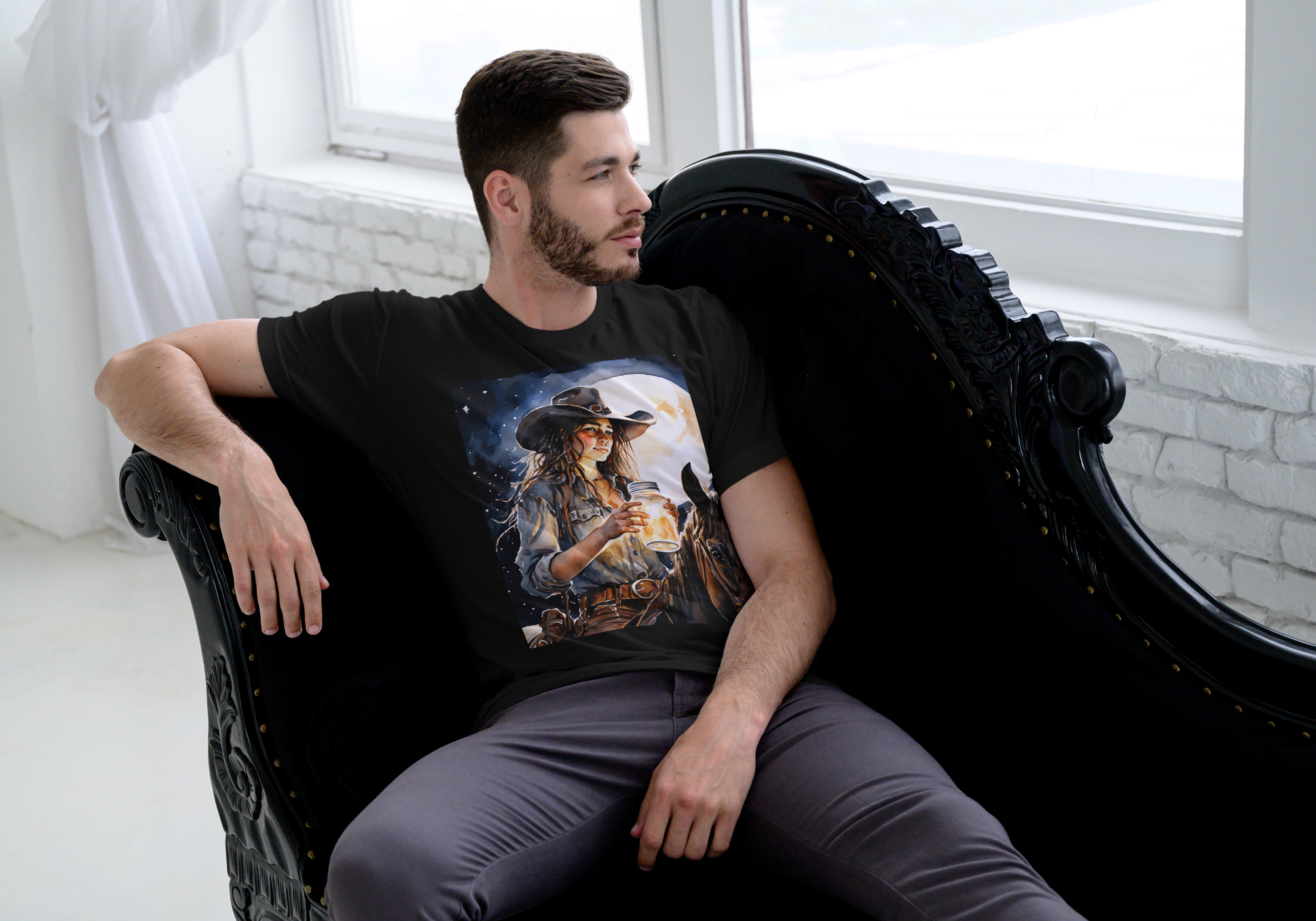 Moonshine Drinking Cowgirl Unisex Tee Shirt product thumbnail image