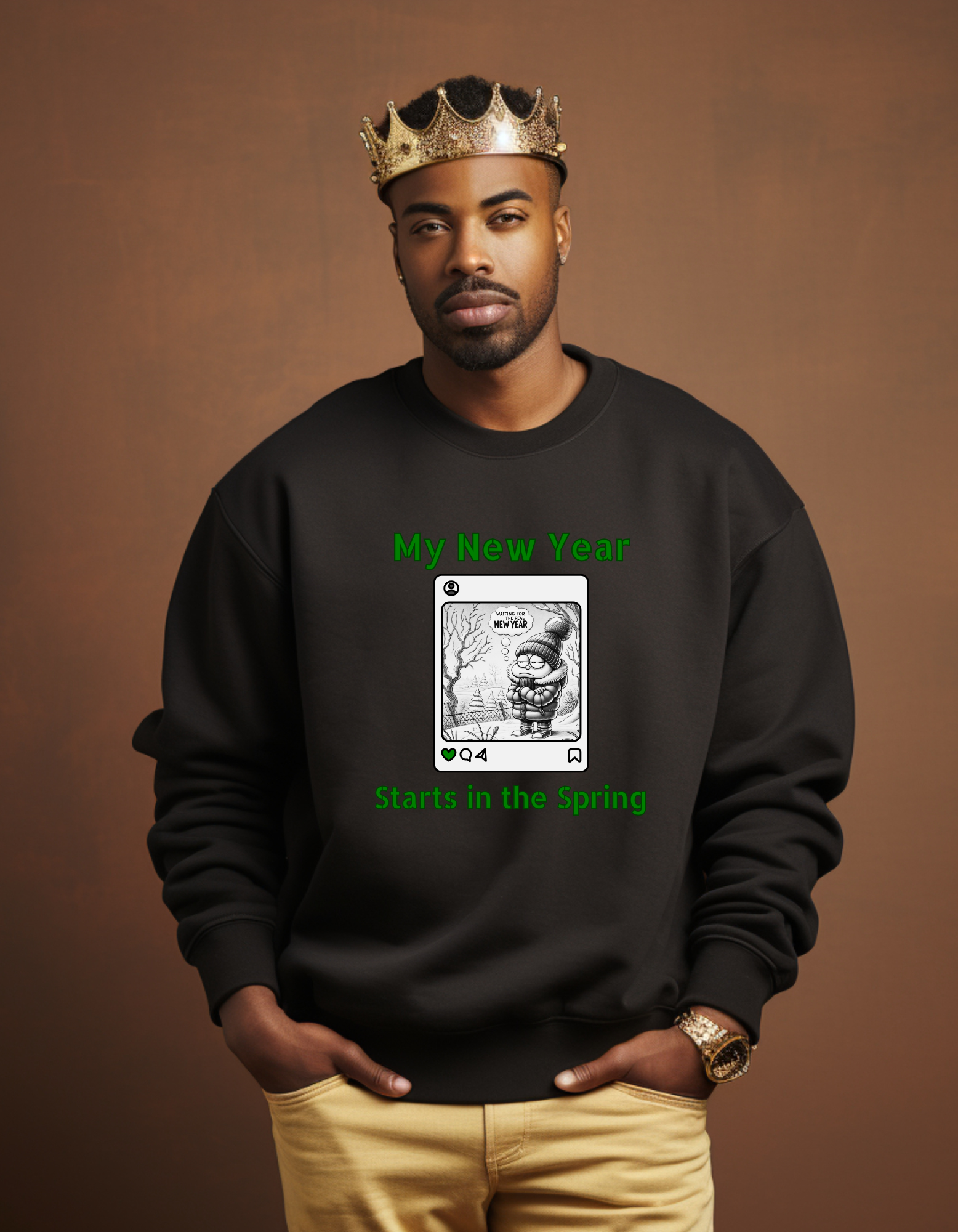 Spring New Year Funny Graphic Crewneck Sweatshirt, Seasonal Humor Jumper, Lightweight Pullover, Comfy Sweater Gift, Unisex Top