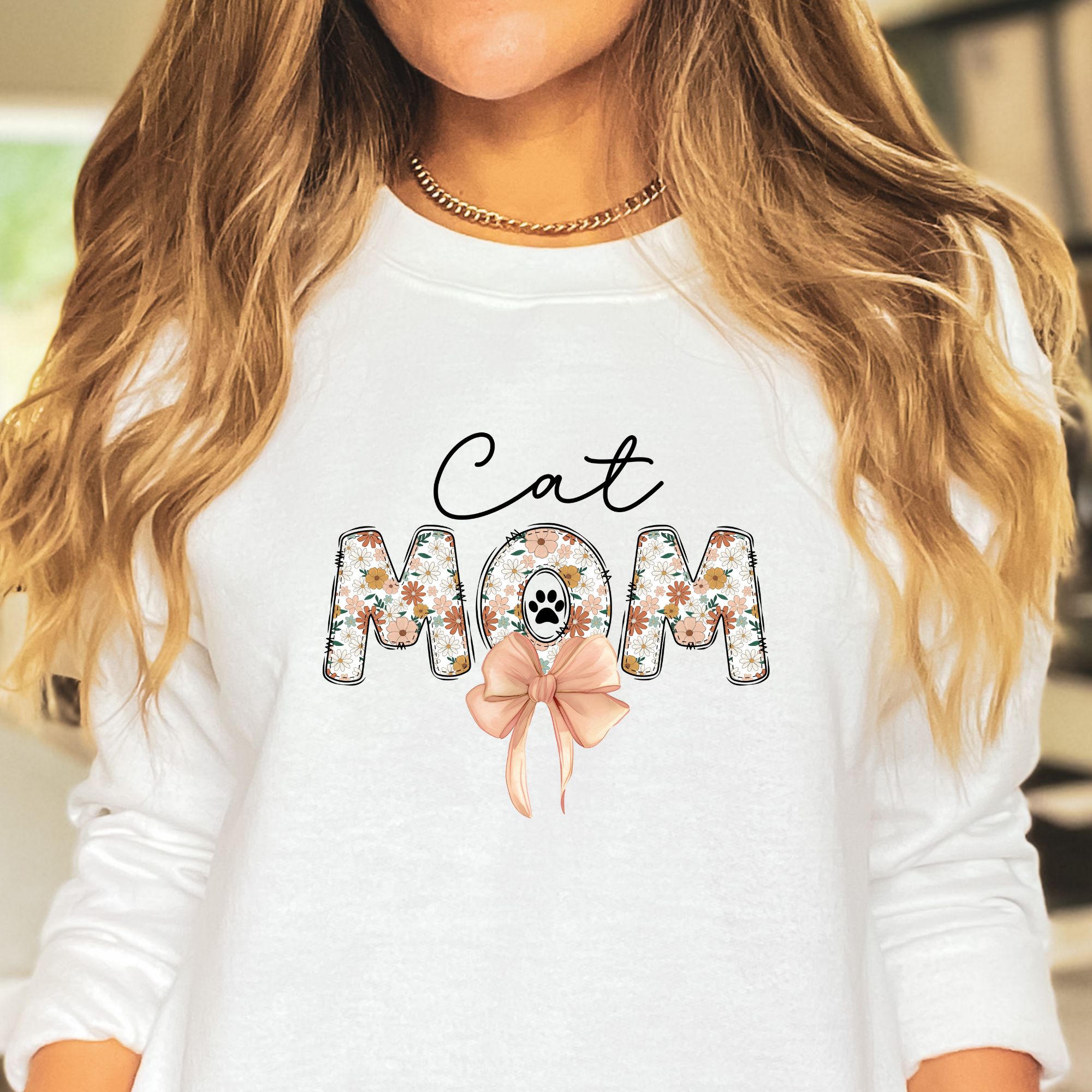 Cat Mom Sweatshirt with Floral Lettering