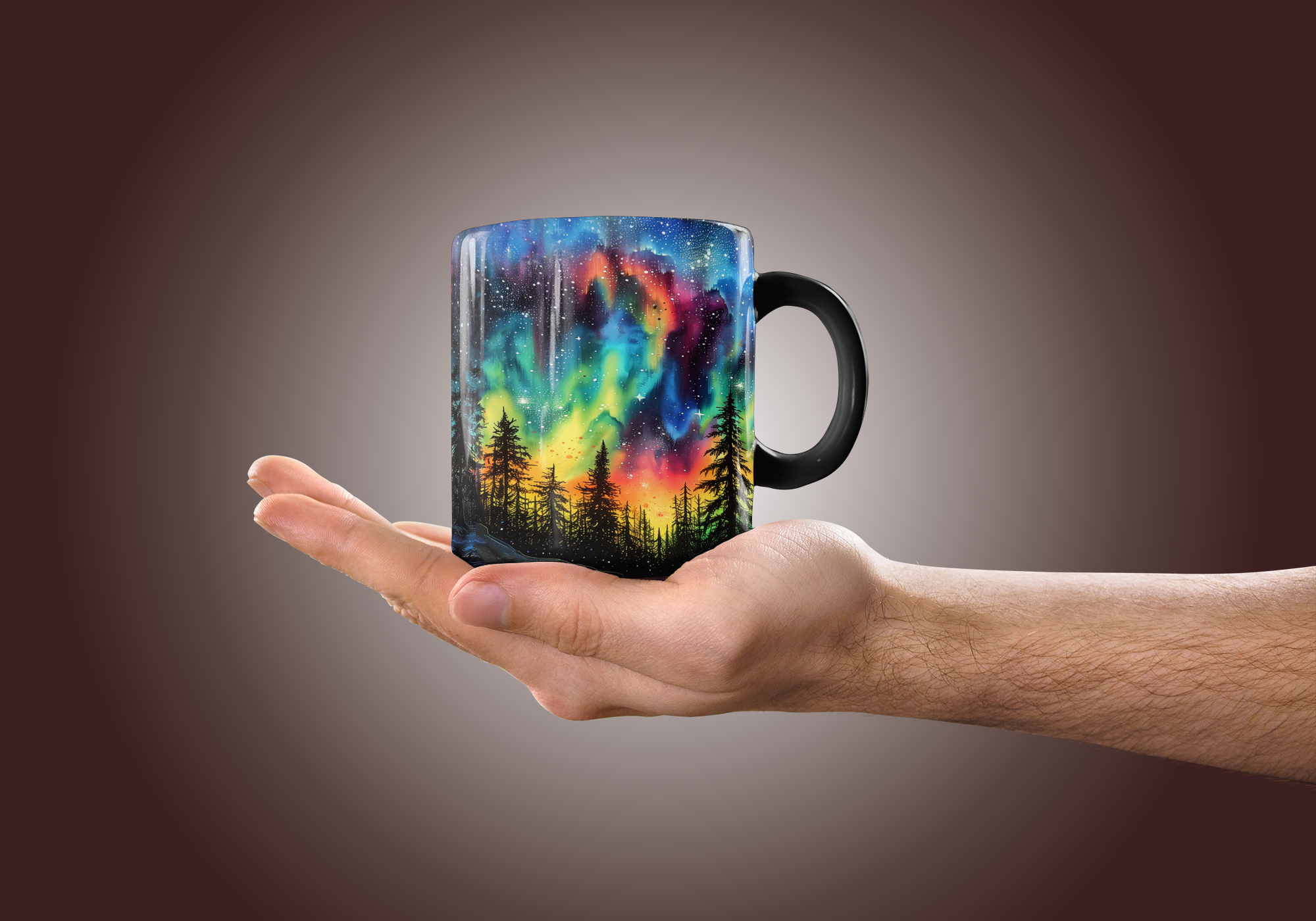 Magic Cup with Northern Pines & Aurora Painting product thumbnail image Magic Cup with Northern Pines & Aurora Painting product thumbnail image
