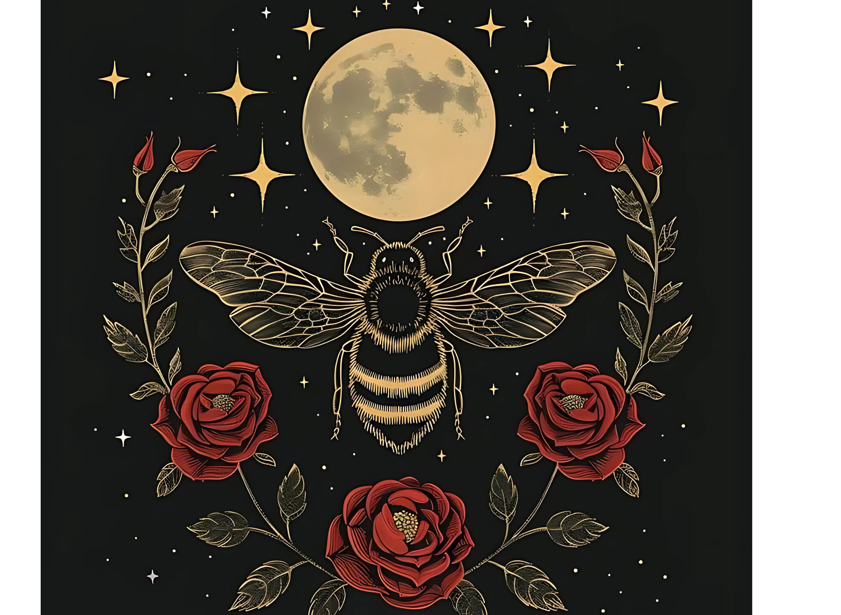 Moonlit Bee Tapestry Woven Blanket - Celestial Rose Design