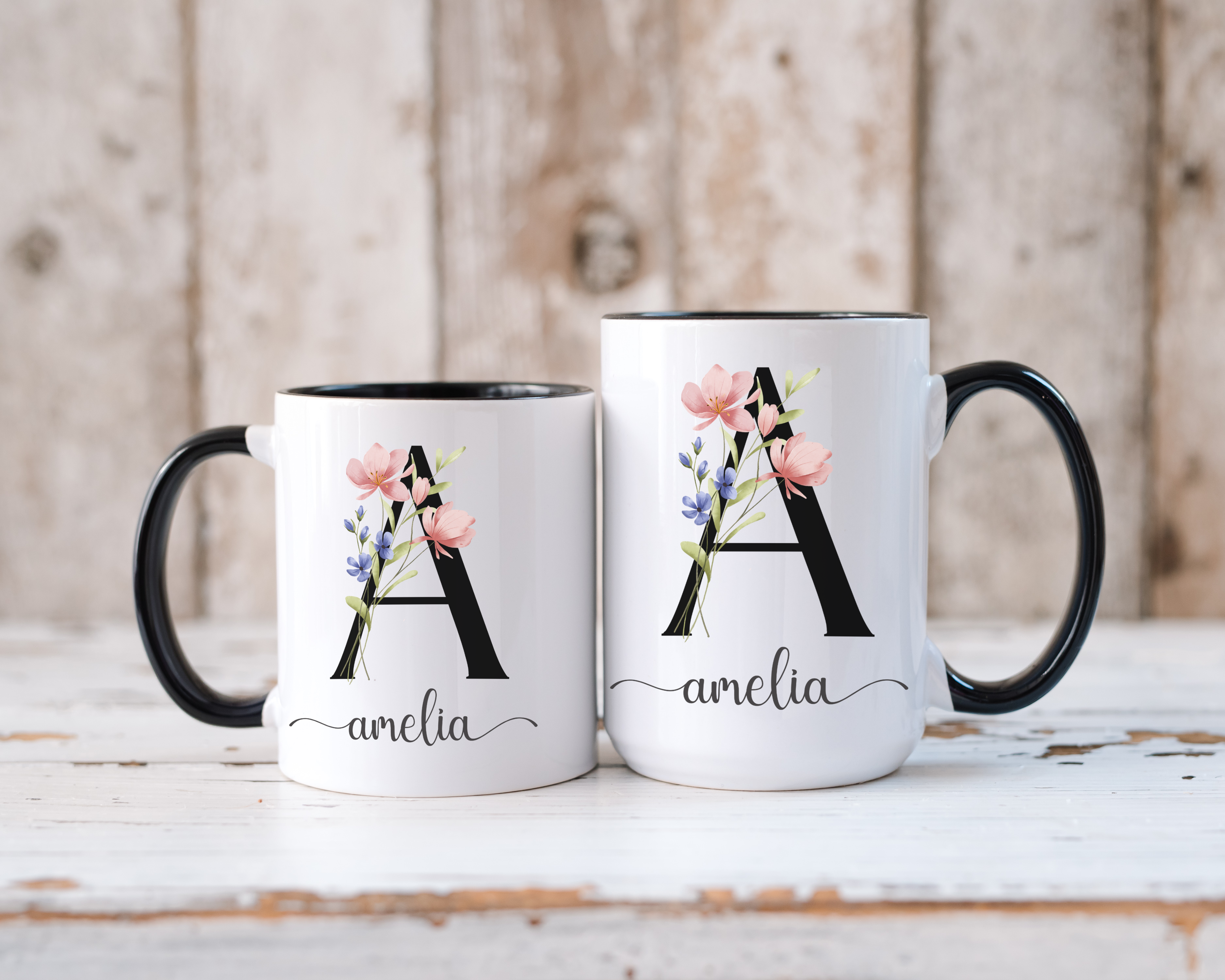 Personalized Floral Initial Mug