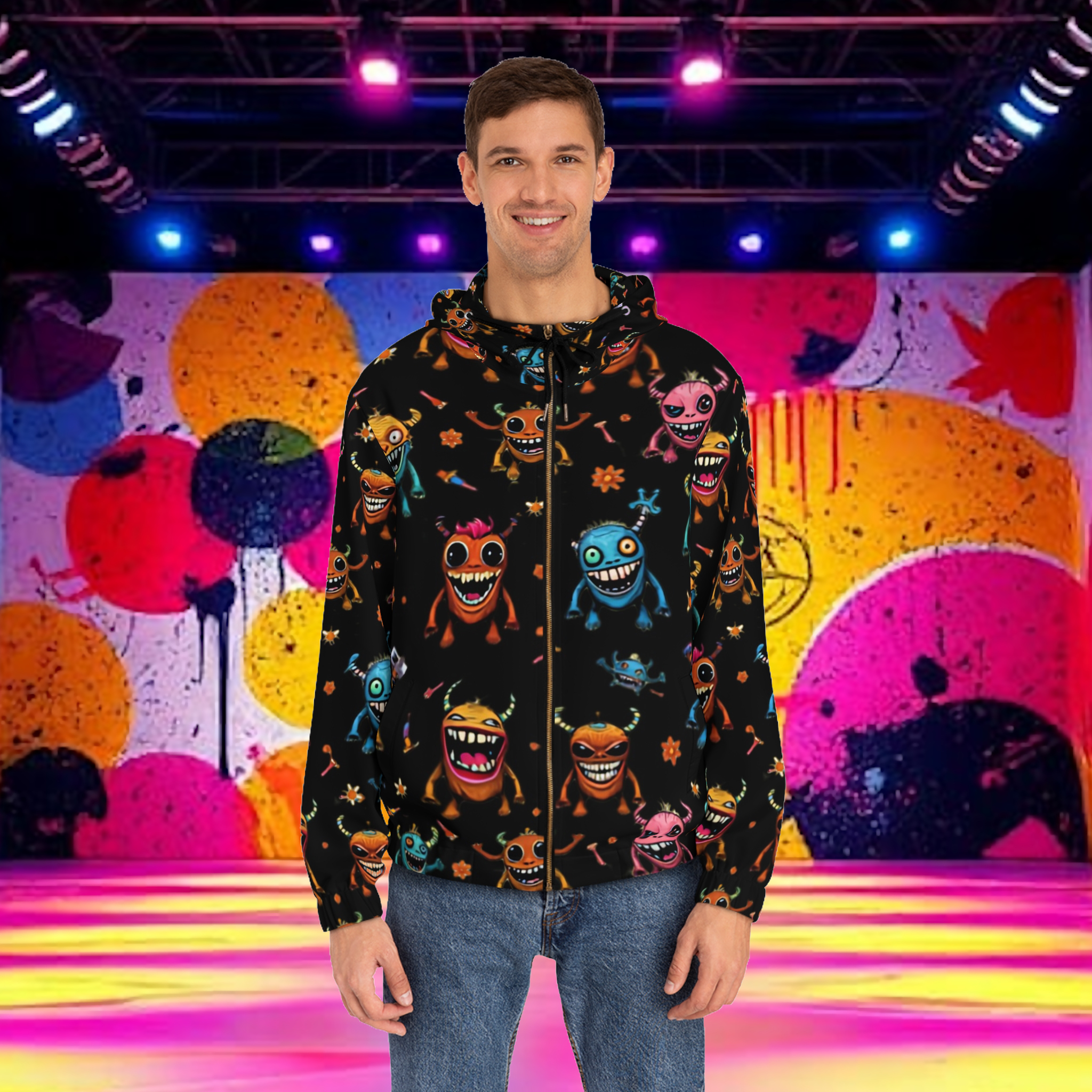 Little Monsters - Men's Full-Zip Hoodie (AOP) Little Monsters - Men's Full-Zip Hoodie (AOP)