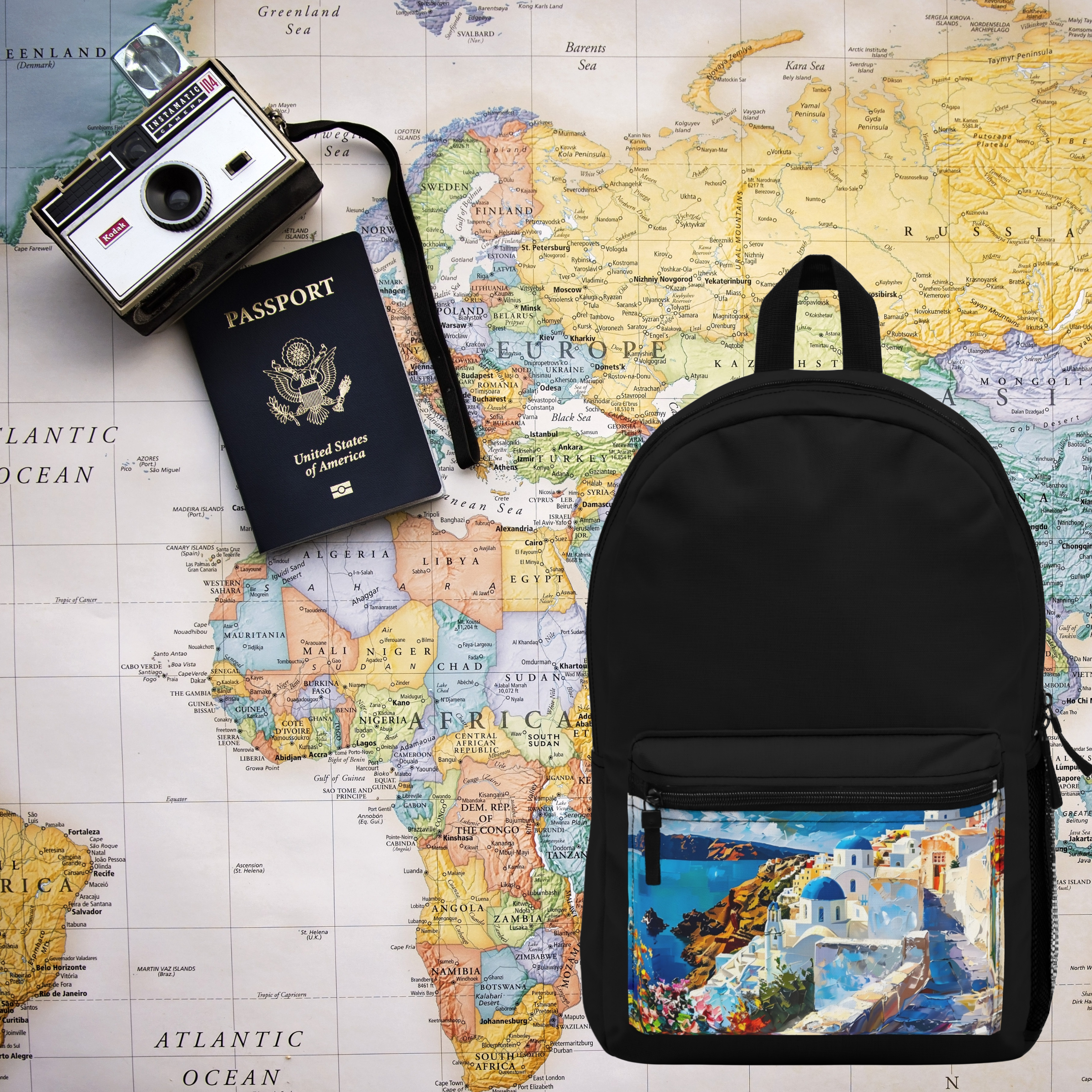 Santorini Greece Backpack product thumbnail image Santorini Greece Backpack product thumbnail image