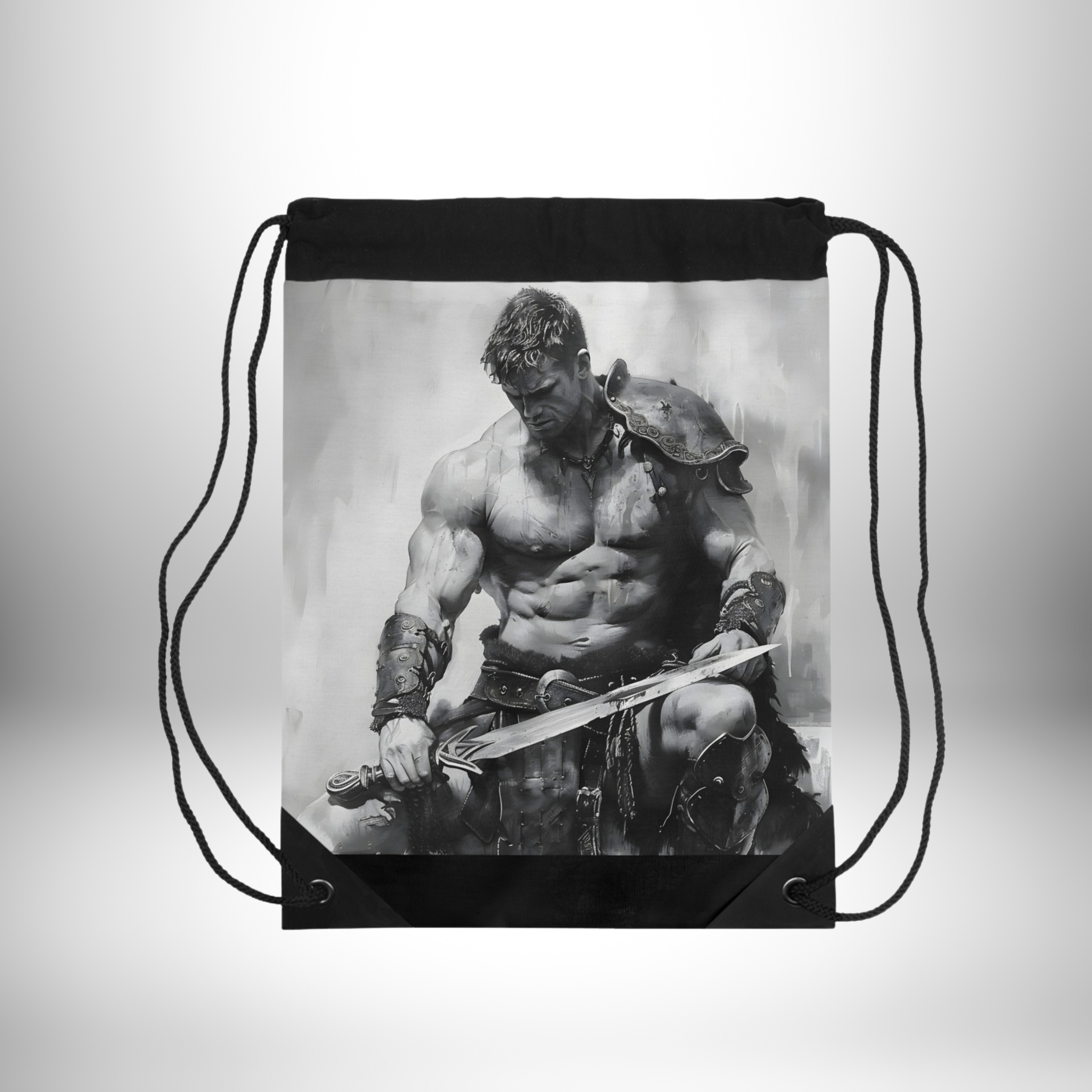Stoic Warrior Black and White Portrait Drawstring Bag product thumbnail image Stoic Warrior Black and White Portrait Drawstring Bag product thumbnail image