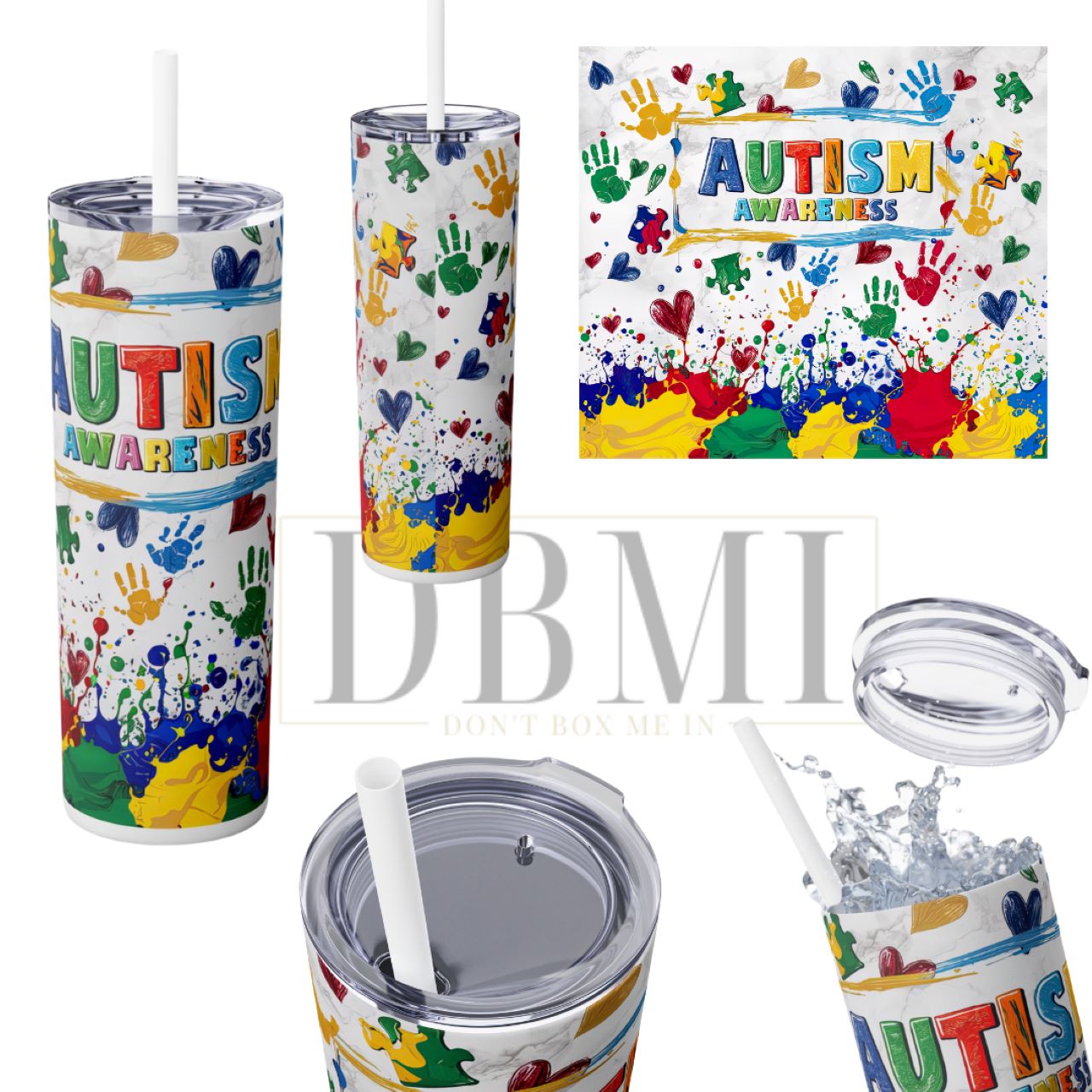 Autism, Skinny Tumbler with Straw, 20oz