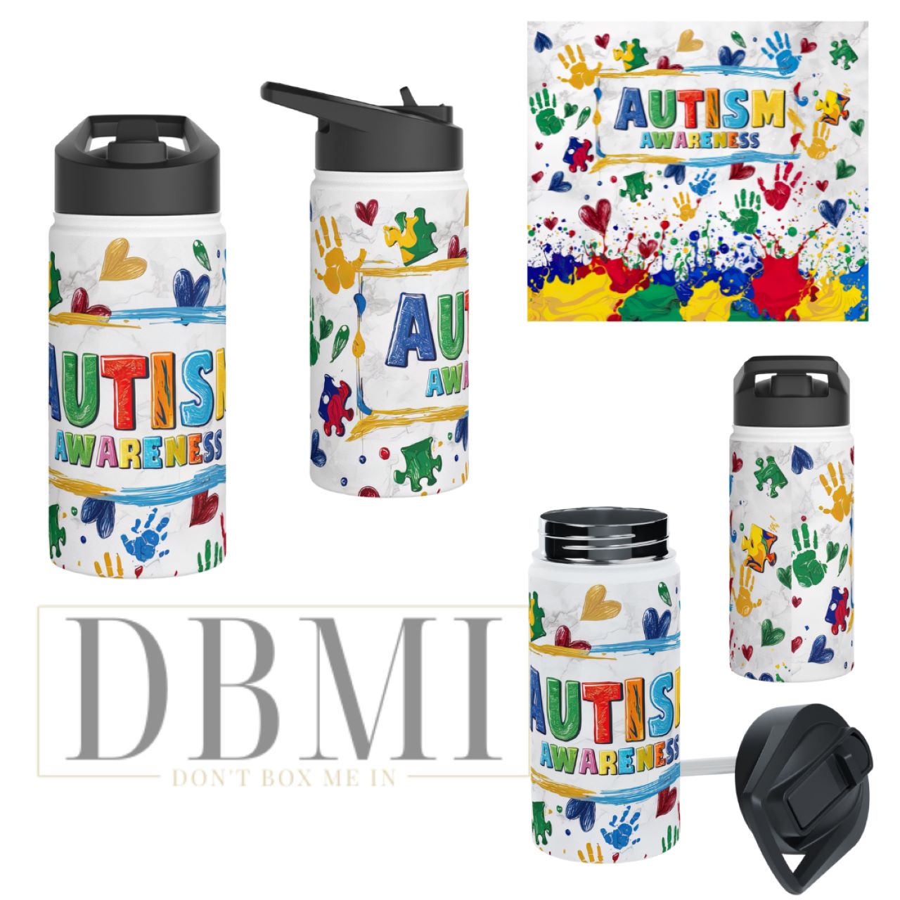 Autism, Stainless Steel Water Bottle, Standard Lid product thumbnail image