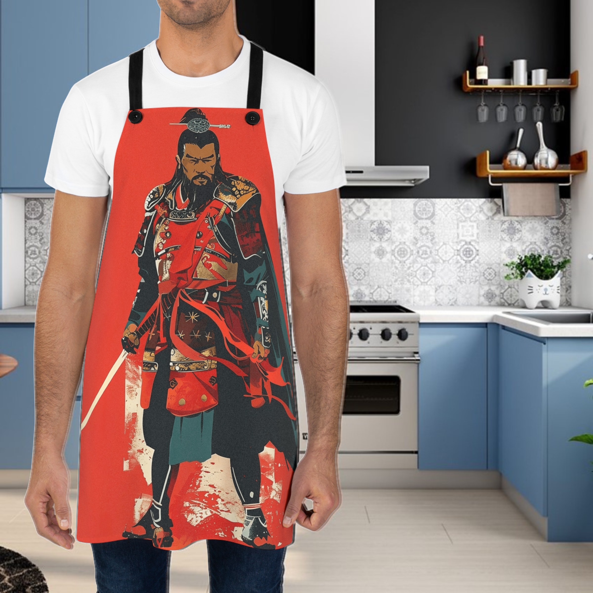 Mongol Warrior Kitchen Apron (AOP) product thumbnail image Mongol Warrior Kitchen Apron (AOP) product thumbnail image