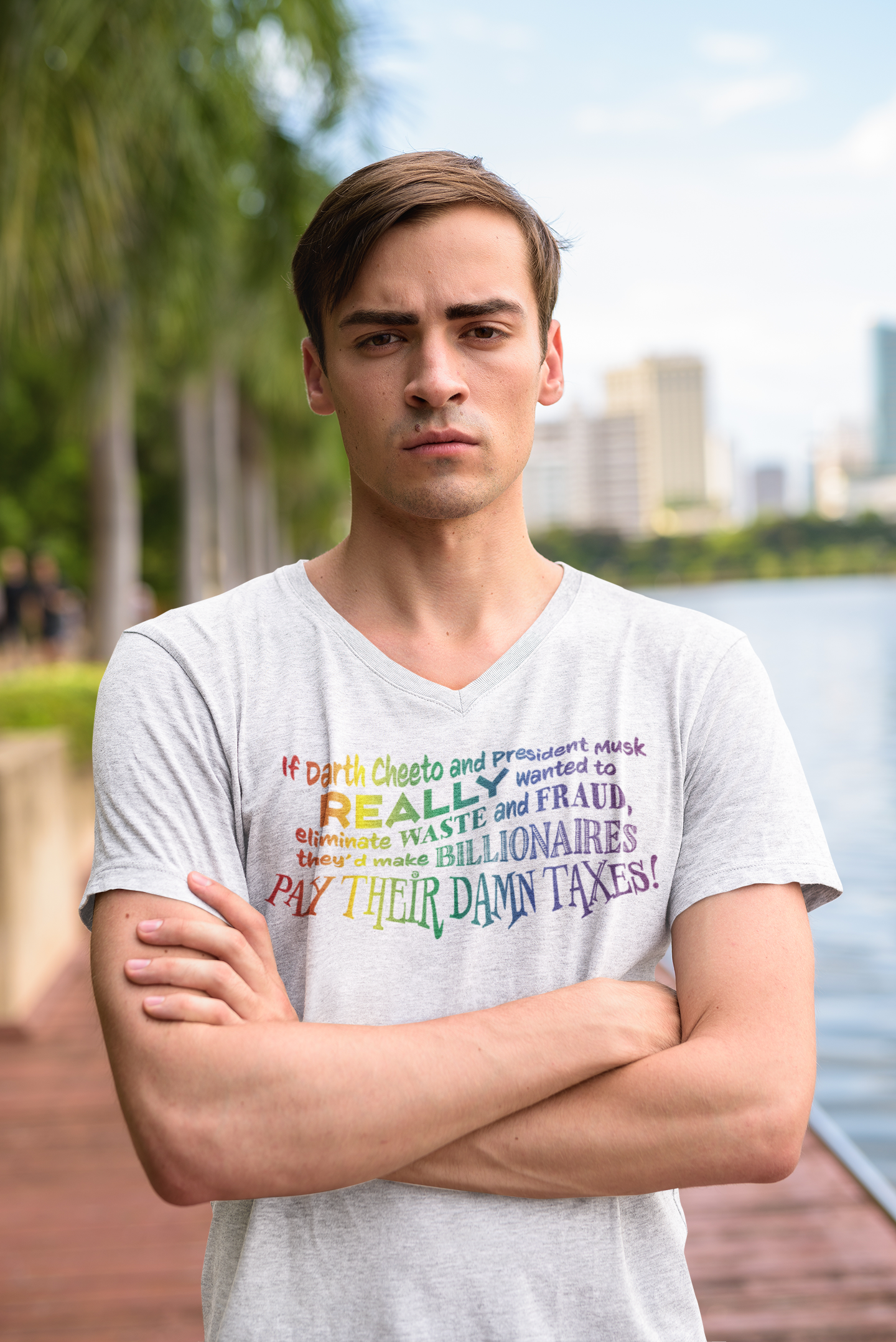 Tax Justice Fitted V-Neck Tee - Funny Quote Tee for Activists product thumbnail image Tax Justice Fitted V-Neck Tee - Funny Quote Tee for Activists product thumbnail image