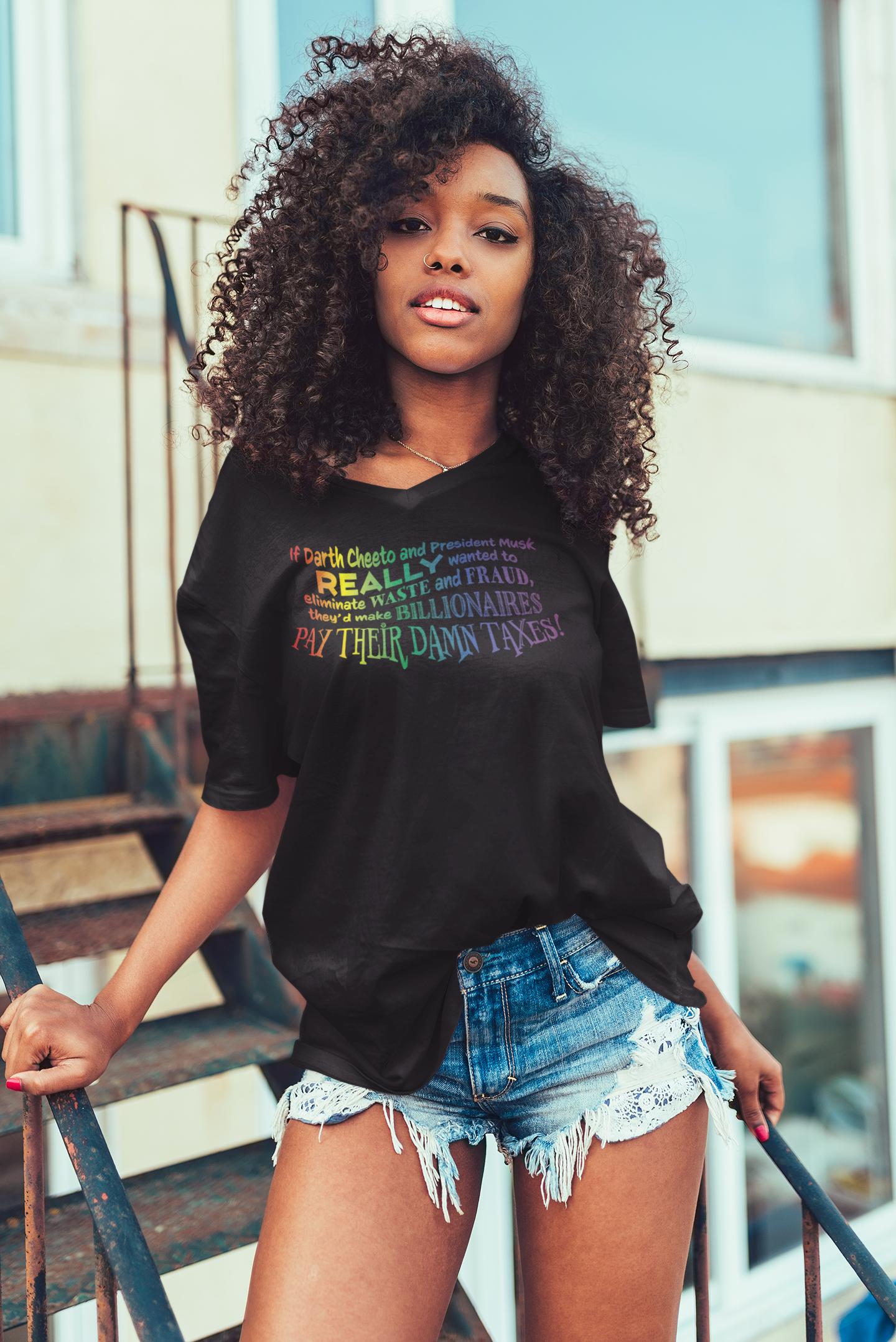 Tax Justice Fitted V-Neck Tee - Funny Quote Tee for Activists product thumbnail image Tax Justice Fitted V-Neck Tee - Funny Quote Tee for Activists product thumbnail image