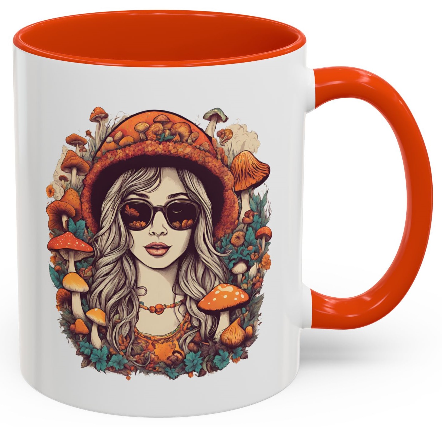 Whimsical Mushroom &amp; Floral Coffee Mug – Boho Cottagecore Aesthetic for Women, Nature-Inspired Graphics - HIPPIES - Style 01