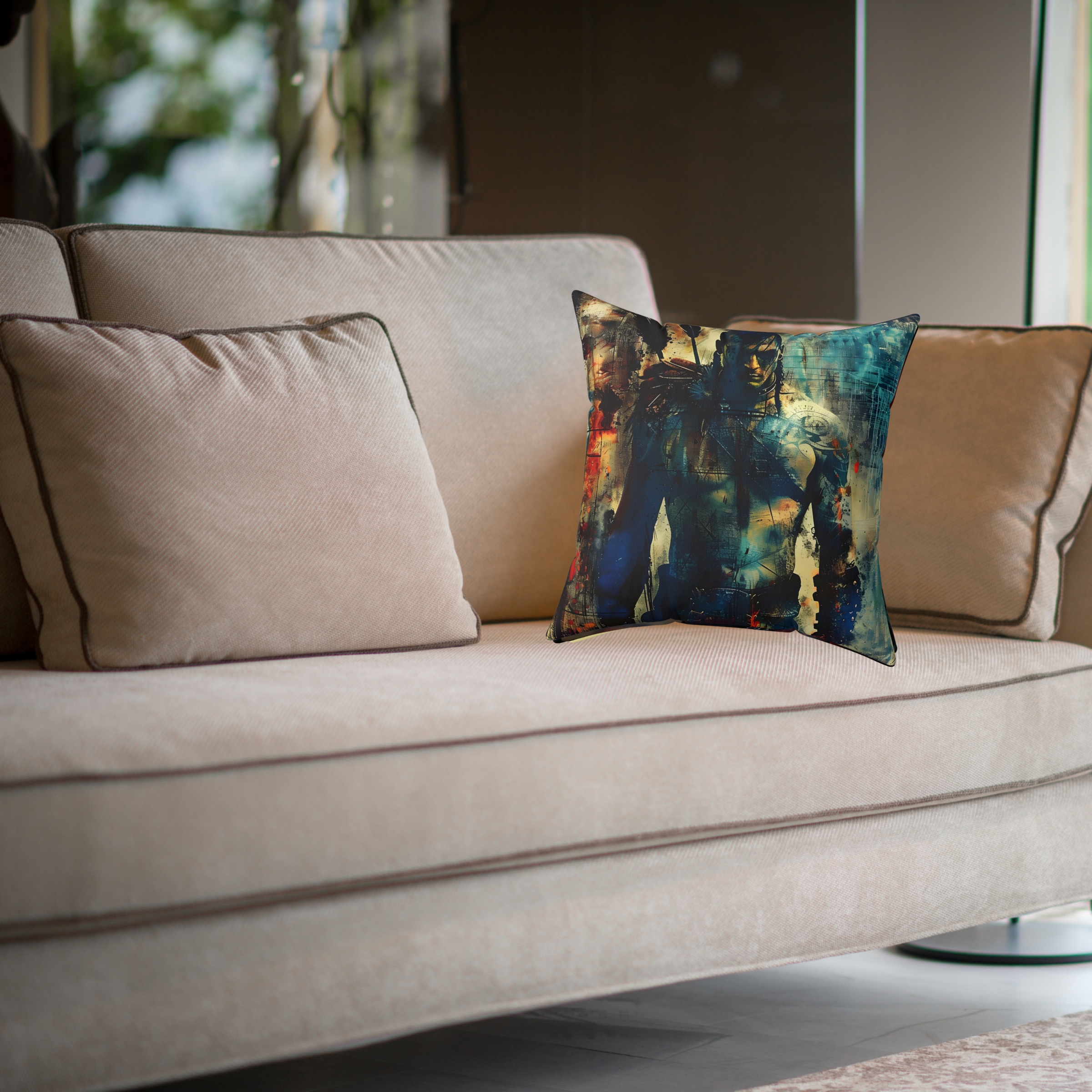 Stoic Warrior Antique Portrait Square Pillow product thumbnail image
