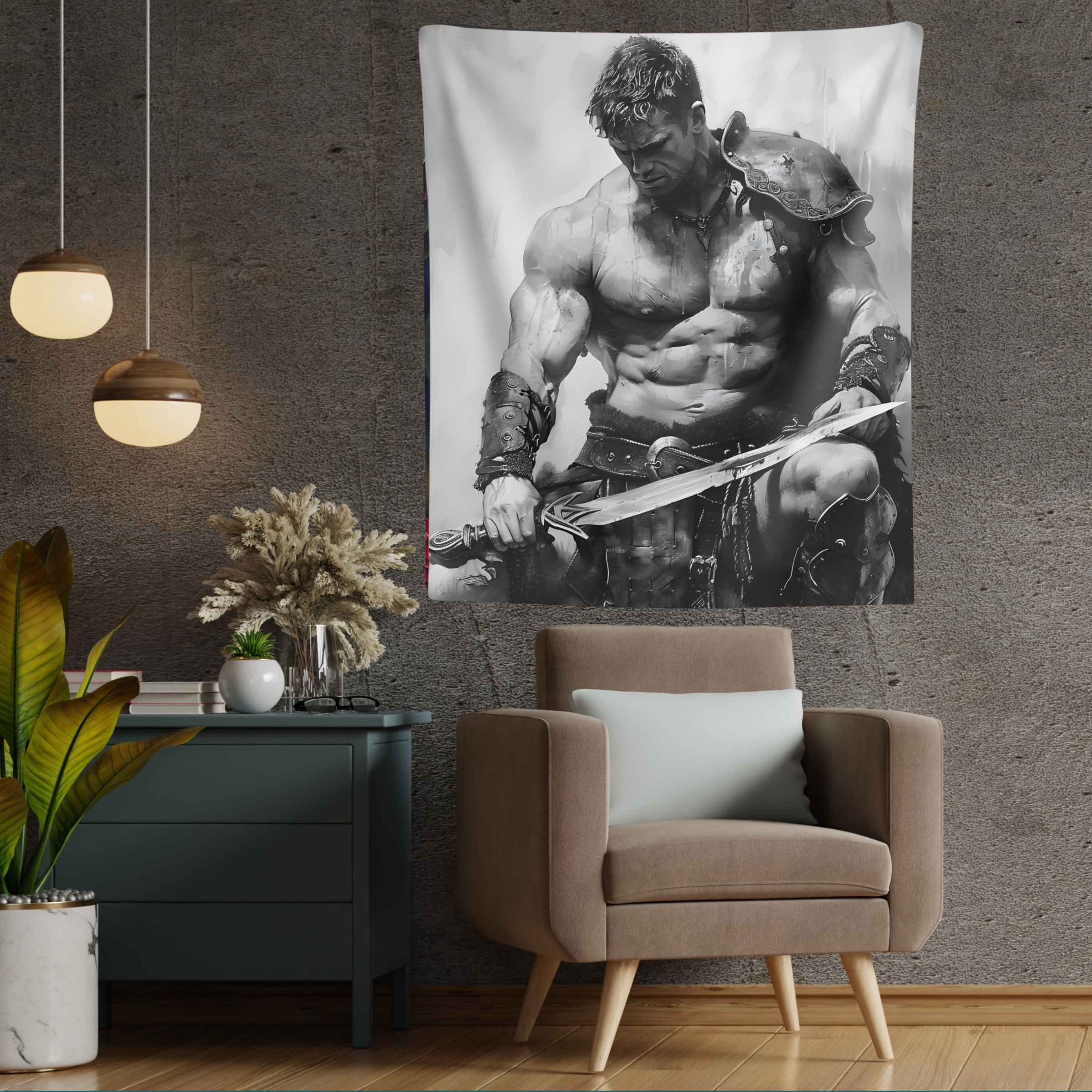 Stoic Warrior Black and White Wall Tapestries Stoic Warrior Black and White Wall Tapestries