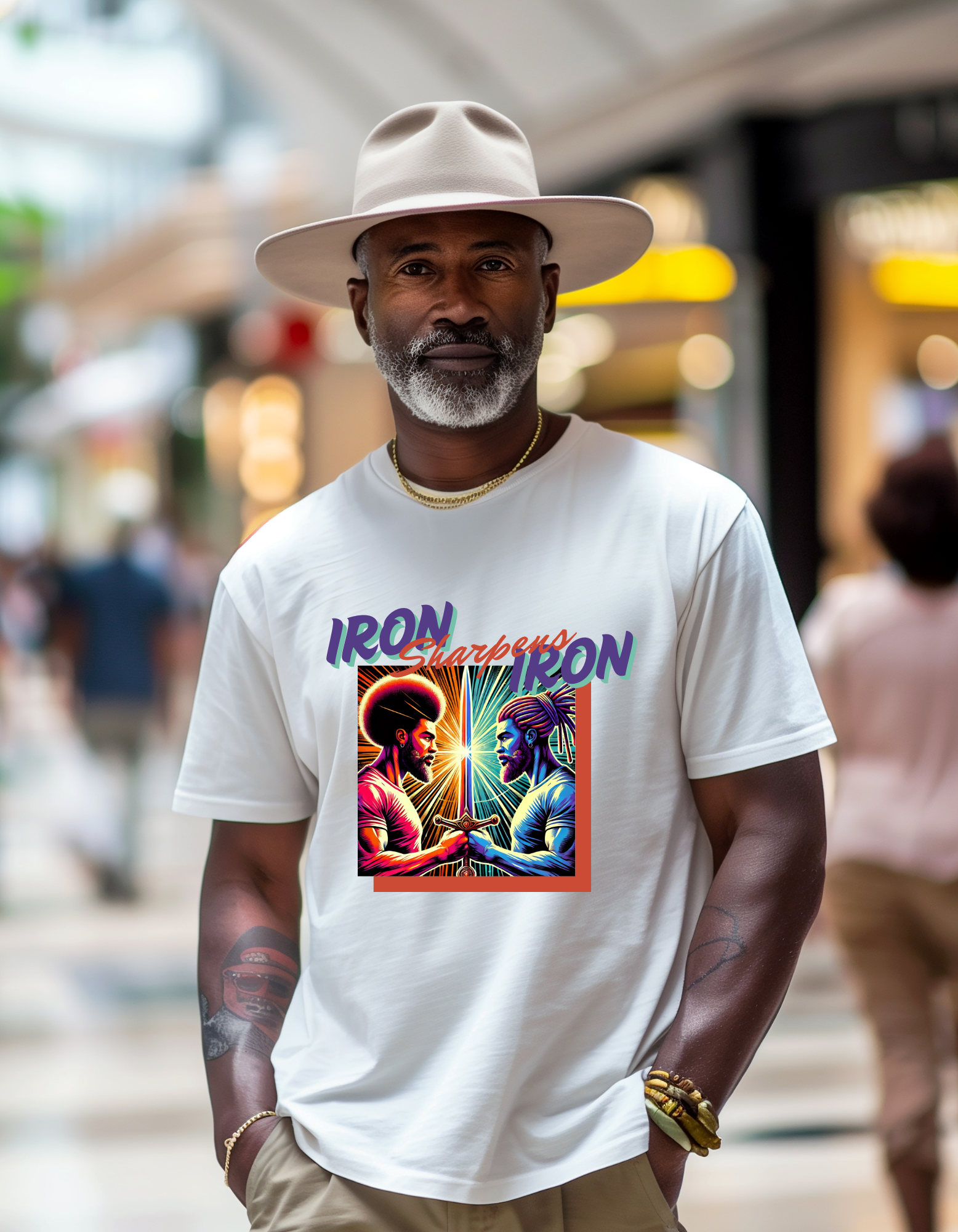 Iron Sharpens Iron Unisex Tee, Brotherhood Graphic Tee, Men's Inspirational T-Shirt, Motivational Shirt, Gift for Him, Christian T-Shirt product thumbnail image