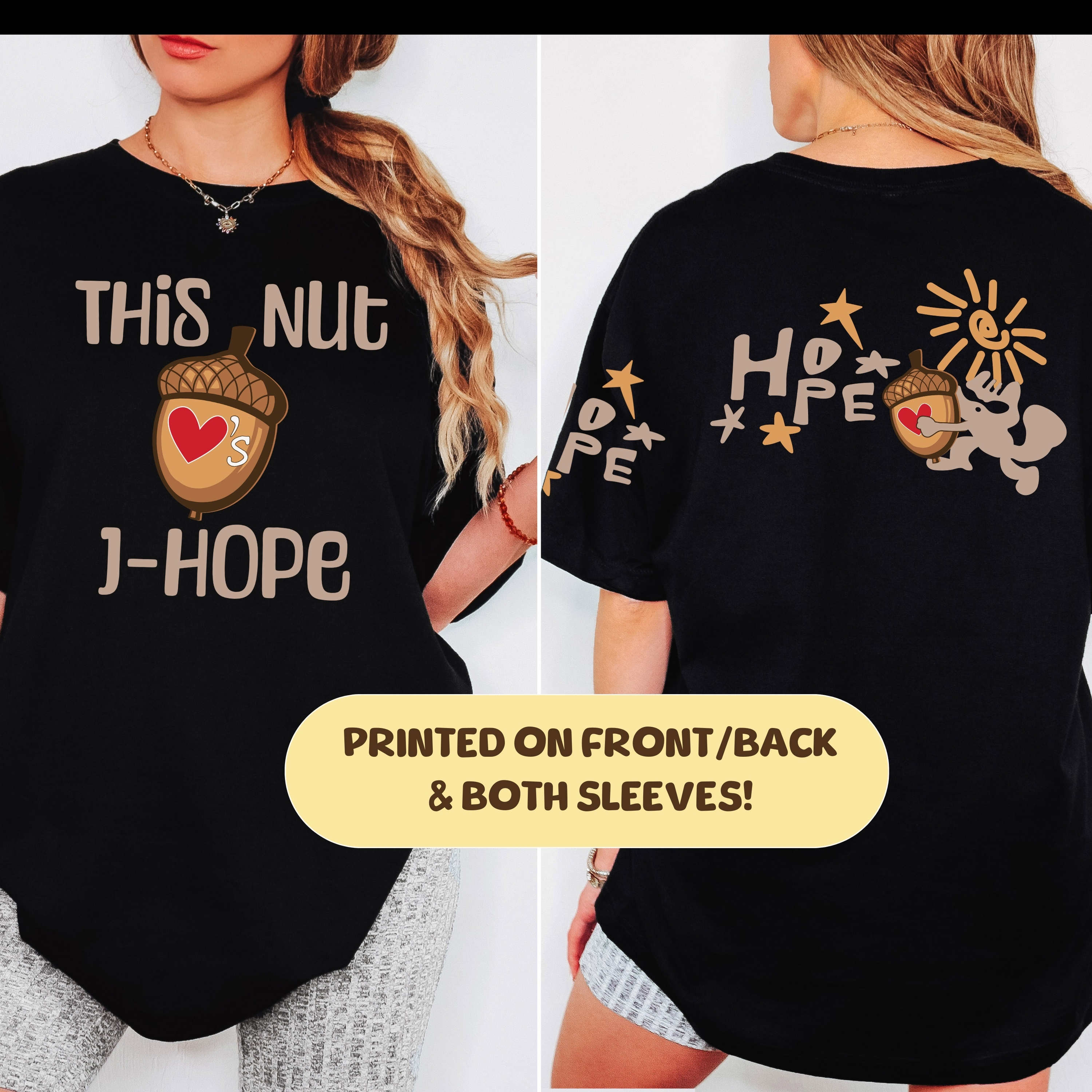 Hobi Squirrel Tee! Printed on FRONT/BACK/BOTH SLEEVES, Designed for ARMY, by ARMY product thumbnail image Hobi Squirrel Tee! Printed on FRONT/BACK/BOTH SLEEVES, Designed for ARMY, by ARMY product thumbnail image