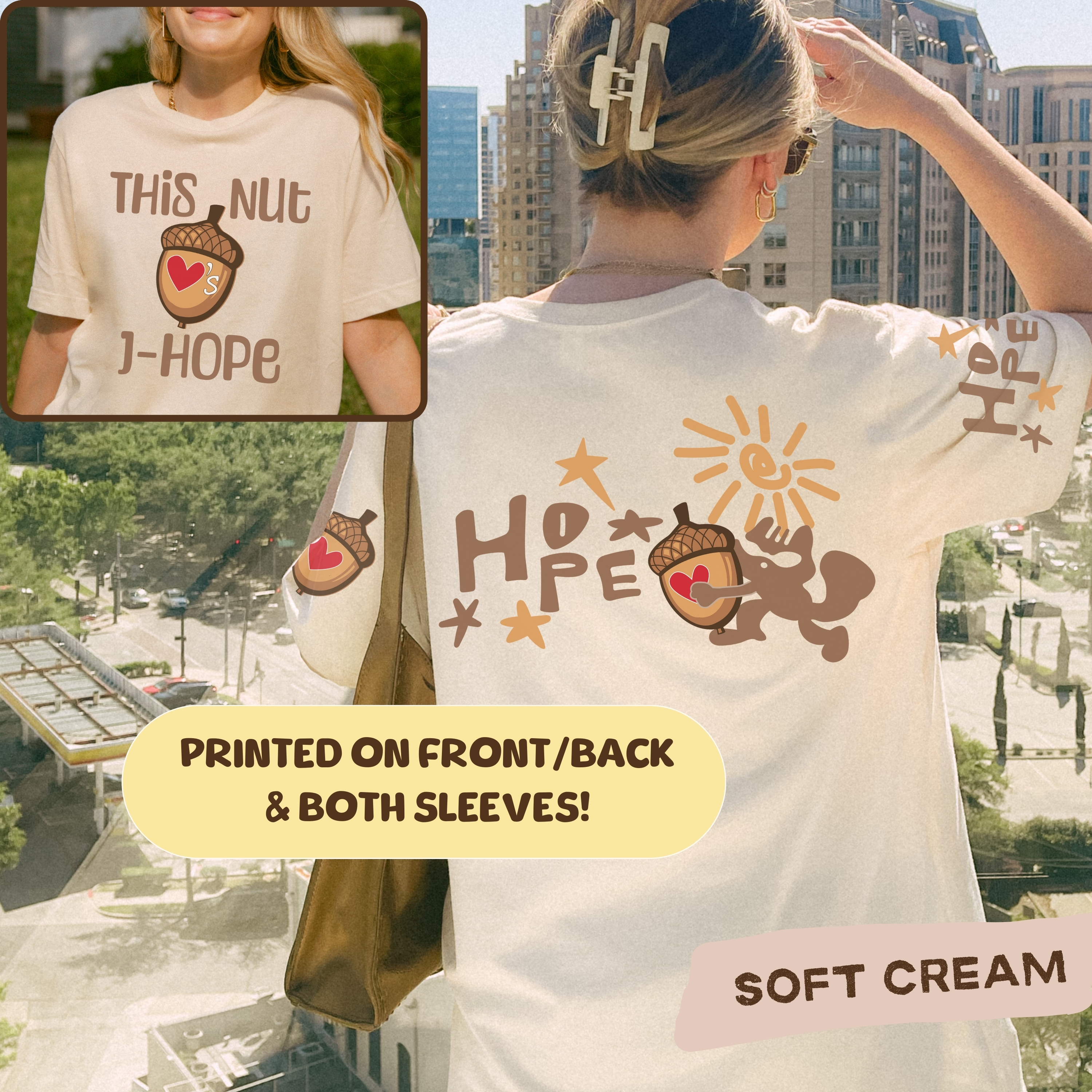 Hobi Squirrel Tee! Printed on FRONT/BACK/BOTH SLEEVES, Designed for ARMY, by ARMY Hobi Squirrel Tee! Printed on FRONT/BACK/BOTH SLEEVES, Designed for ARMY, by ARMY