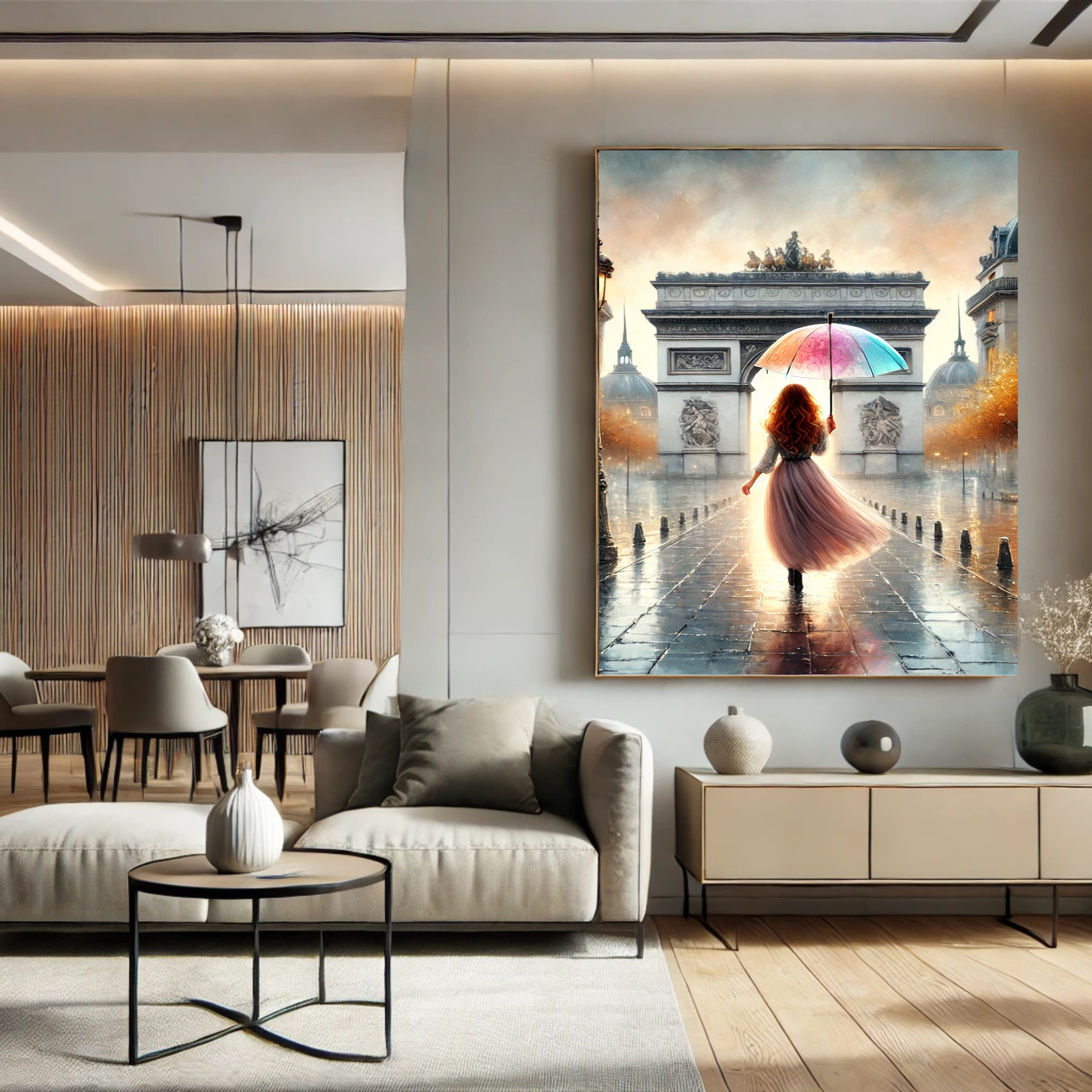 Parisian Rainfall Elegance – A Dreamy Watercolor Canvas Art