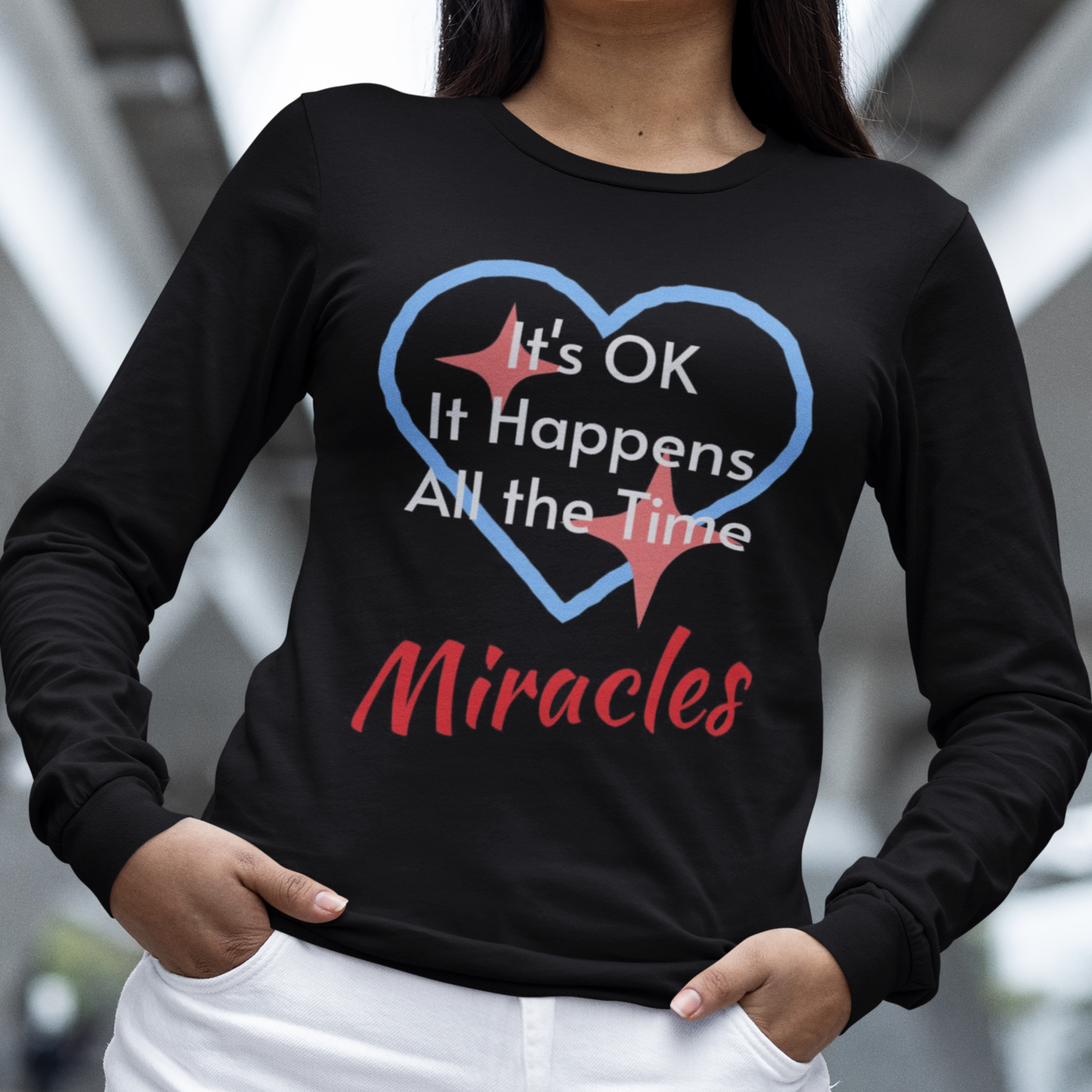 Unisex Long-Sleeve T-Shirt, Miracles Happen product thumbnail image Unisex Long-Sleeve T-Shirt, Miracles Happen product thumbnail image