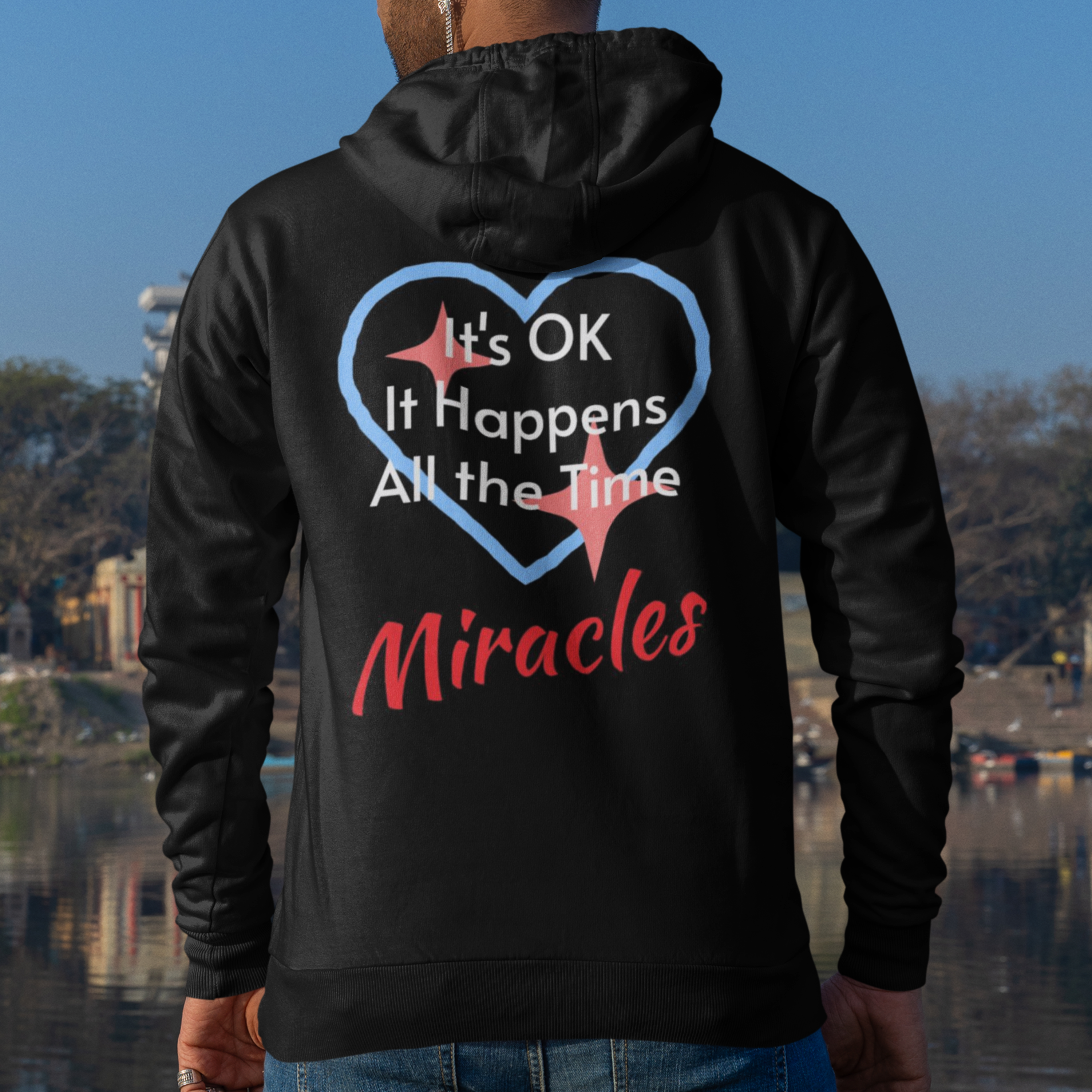Zip-Up Unisex Hoodie, Miracles Happen (Image on back) product thumbnail image Zip-Up Unisex Hoodie, Miracles Happen (Image on back) product thumbnail image