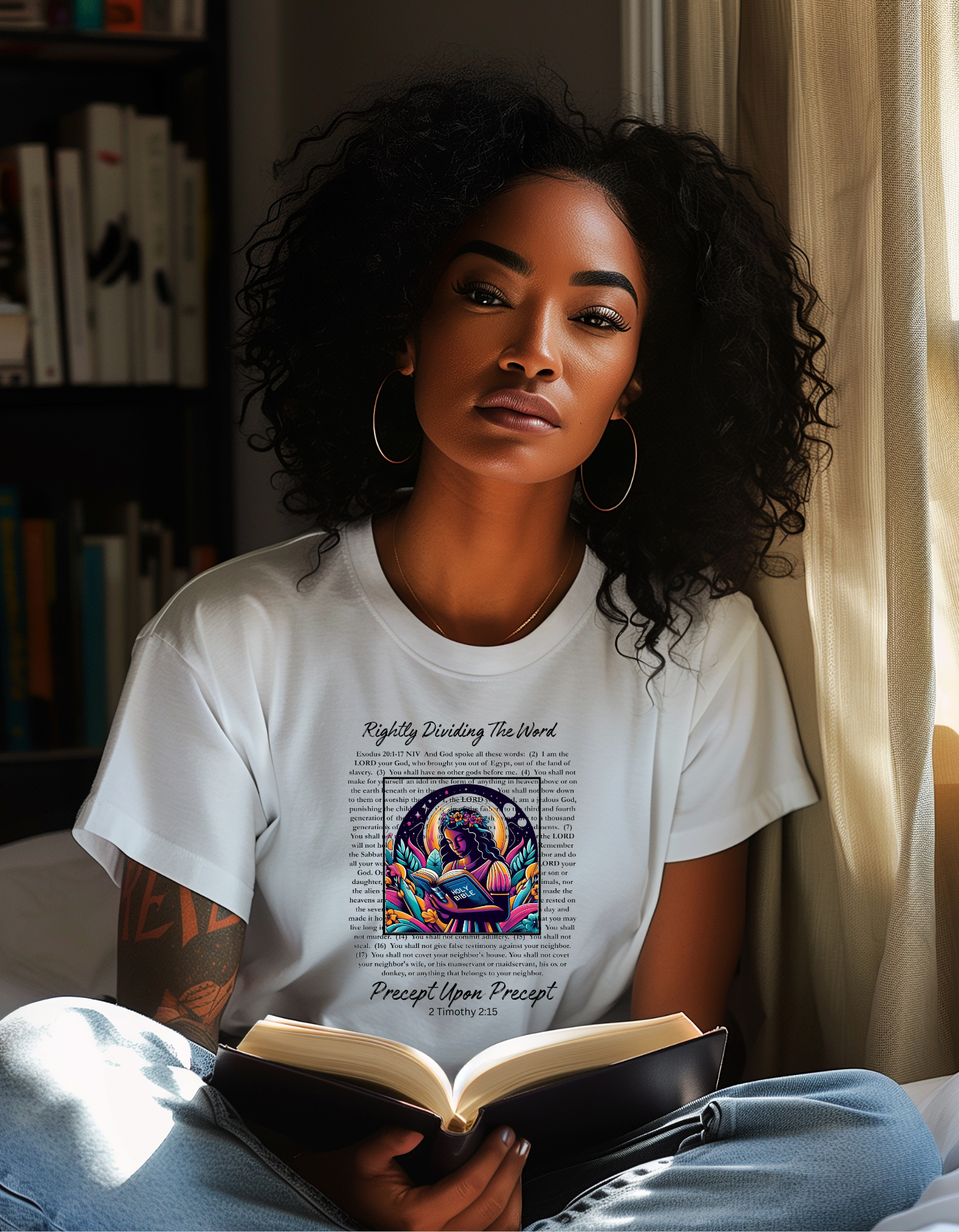 Rightly Dividing Precept Upon Precept Tee Colorful Christian Quote T-Shirt, Scripture Shirt for Bible Study, Inspirational Faith Tee, 