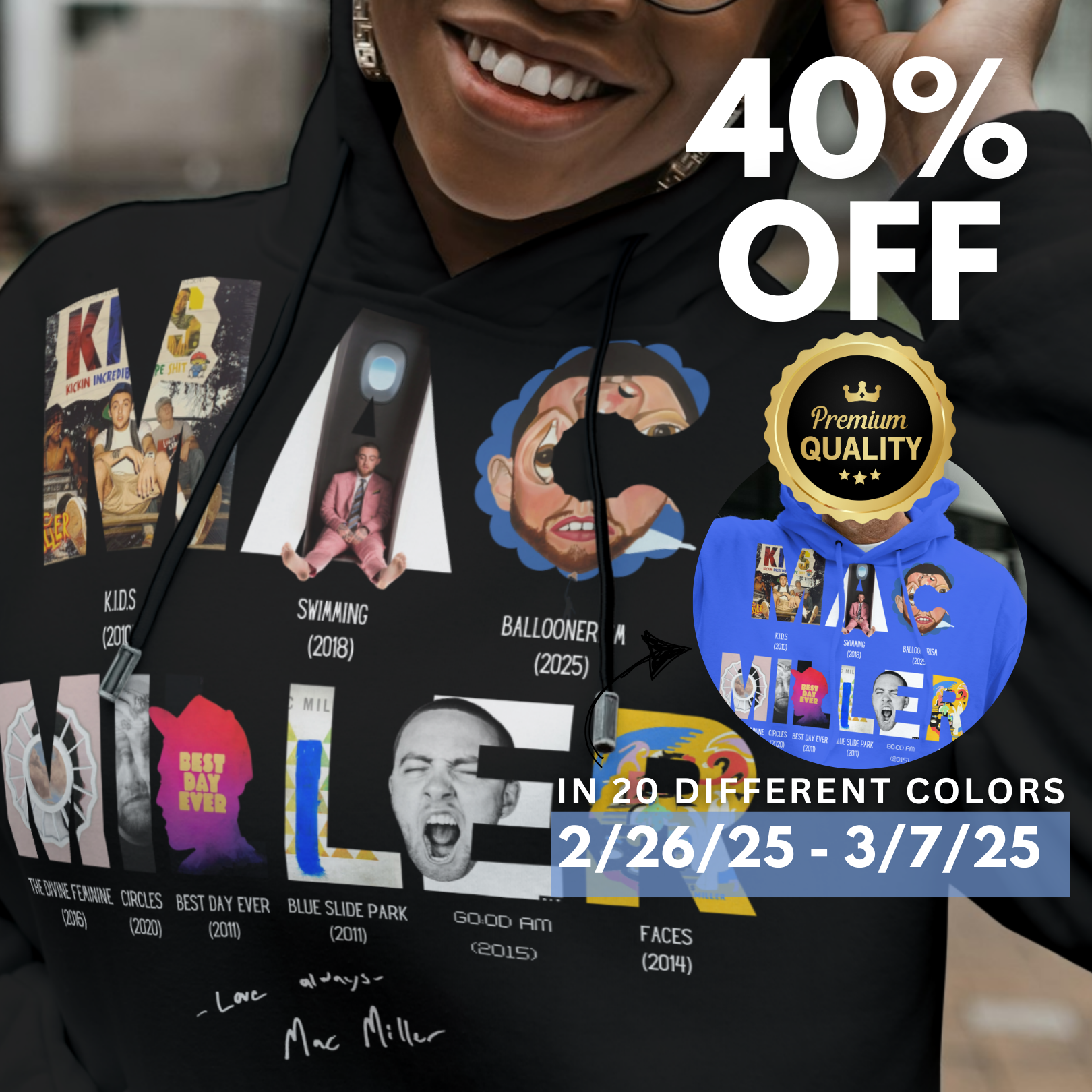Mac Miller "The Albums" Hoodie – ✨ A portion of every sale goes directly to the Mac Miller Foundation. Help us reach our goal of $10,000 in donations for 2025! ✨