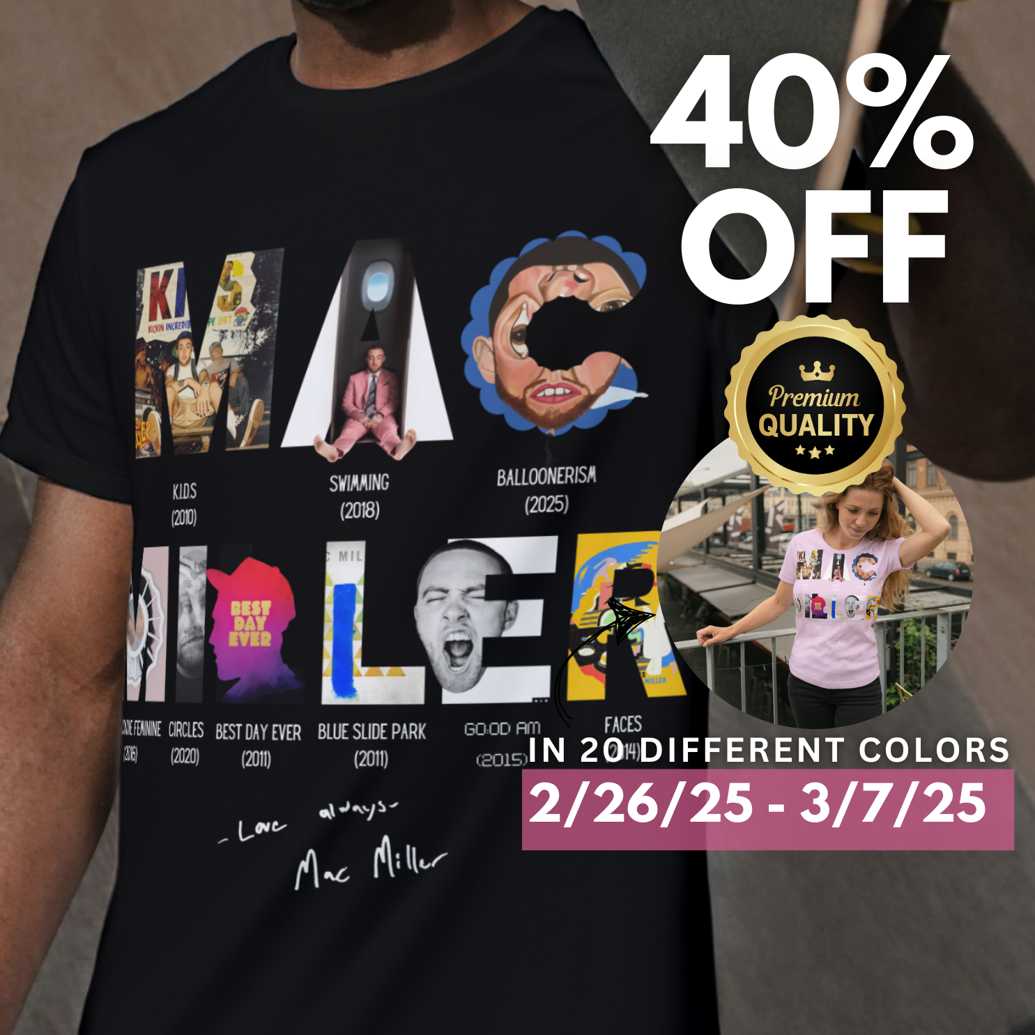 Mac Miller 'Discography' HQ Tribute Tee | (Original Design)  | Official Blue Slide Park Merch  |  10% of every sale goes directly to the Mac Miller Foundation. product thumbnail image
