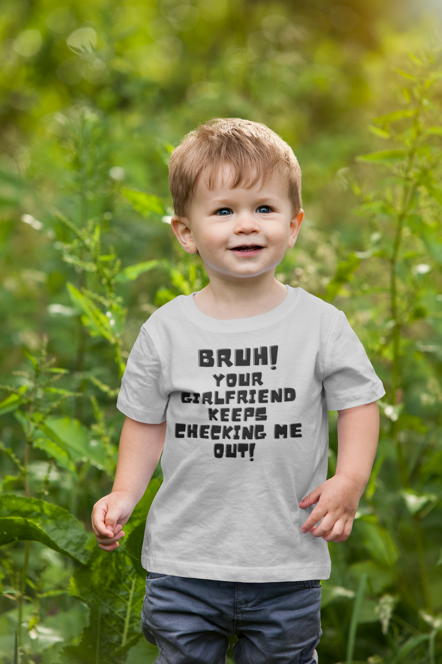 Toddler T-shirt - 'Bruh Your girlfriend keeps checking me out' product thumbnail image Toddler T-shirt - 'Bruh Your girlfriend keeps checking me out' product thumbnail image