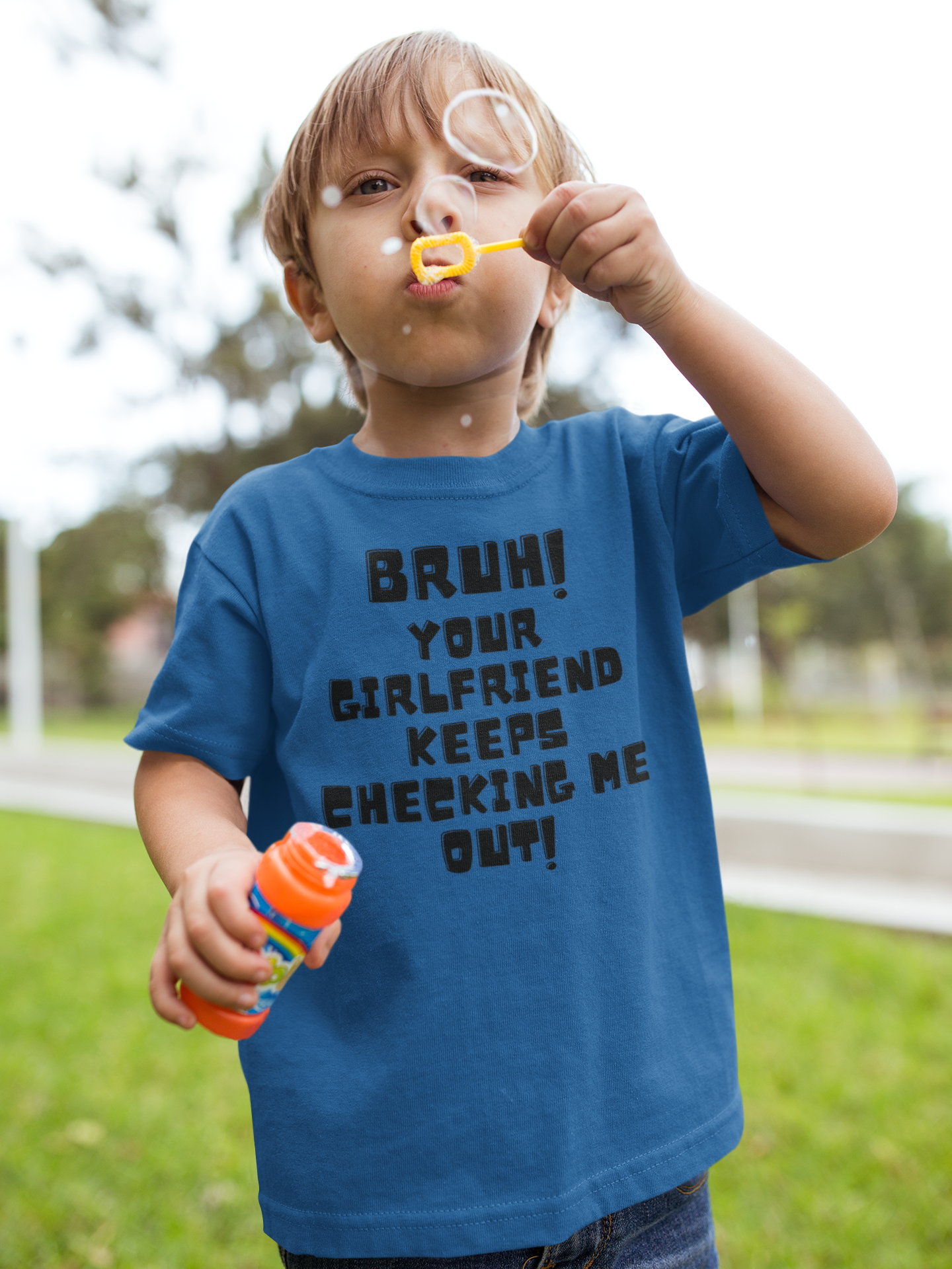 Toddler T-shirt - 'Bruh Your girlfriend keeps checking me out' product thumbnail image Toddler T-shirt - 'Bruh Your girlfriend keeps checking me out' product thumbnail image