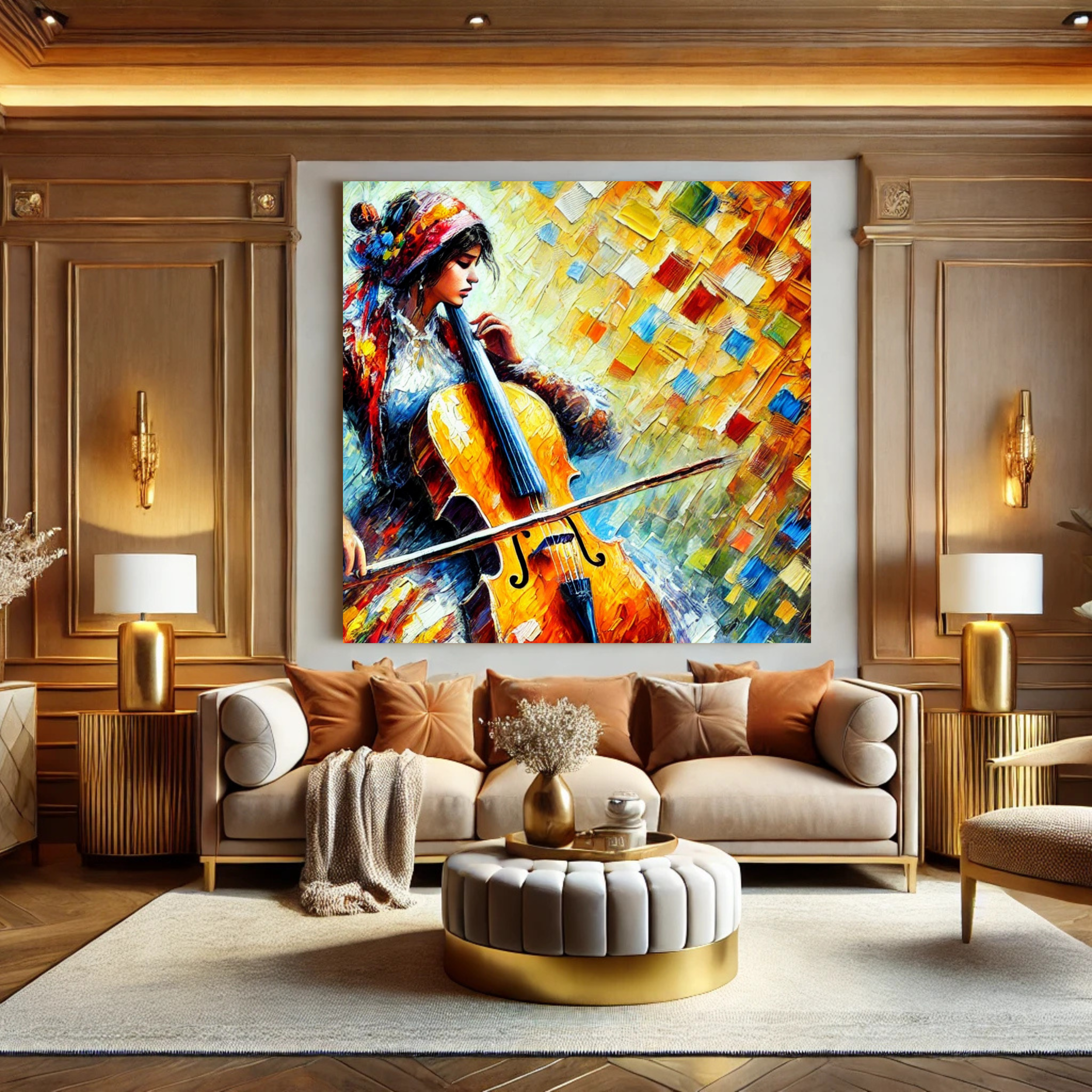 Symphony of Colors: A Stunning Abstract Painting of a Cello Player