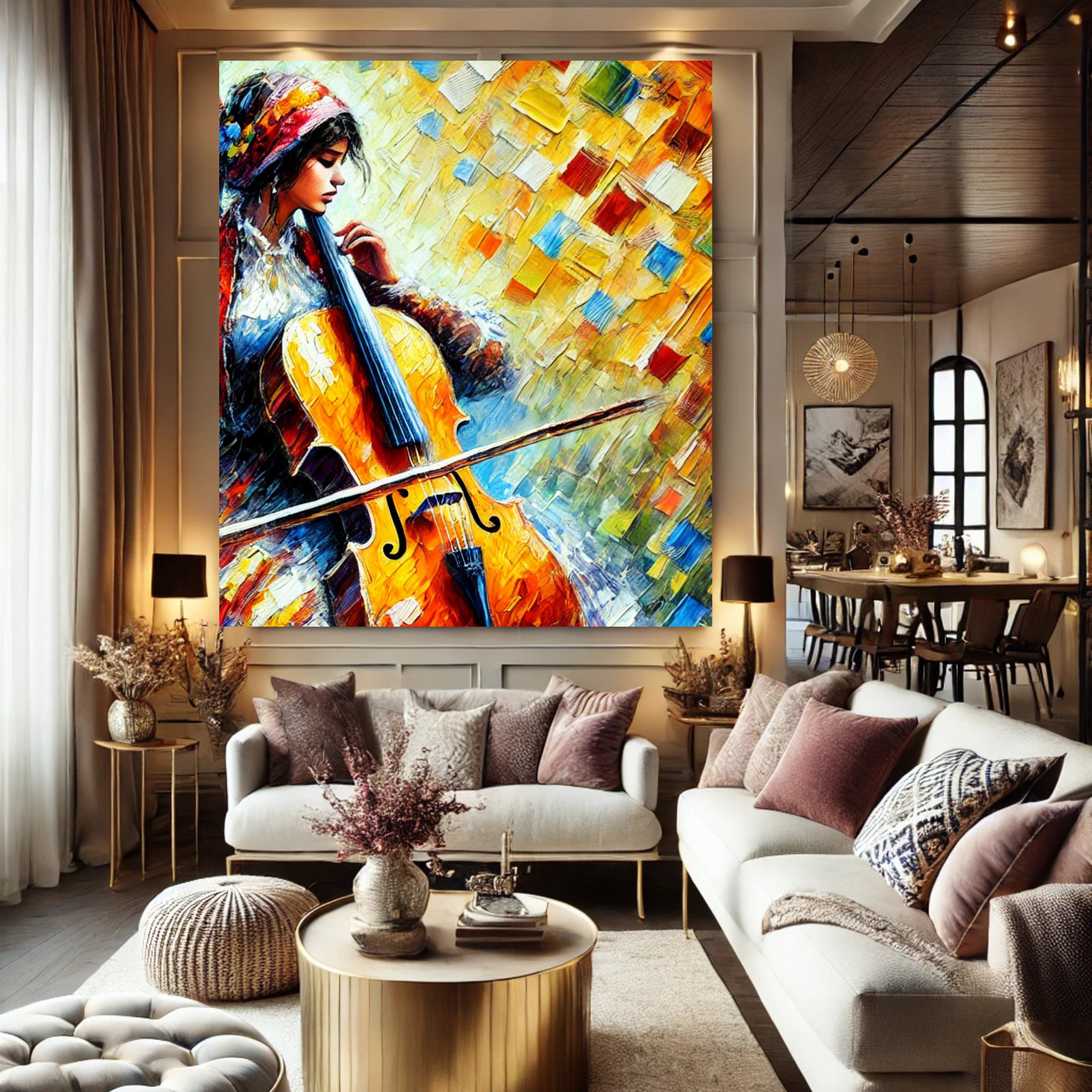Symphony of Colors: A Stunning Abstract Painting of a Cello Player product thumbnail image